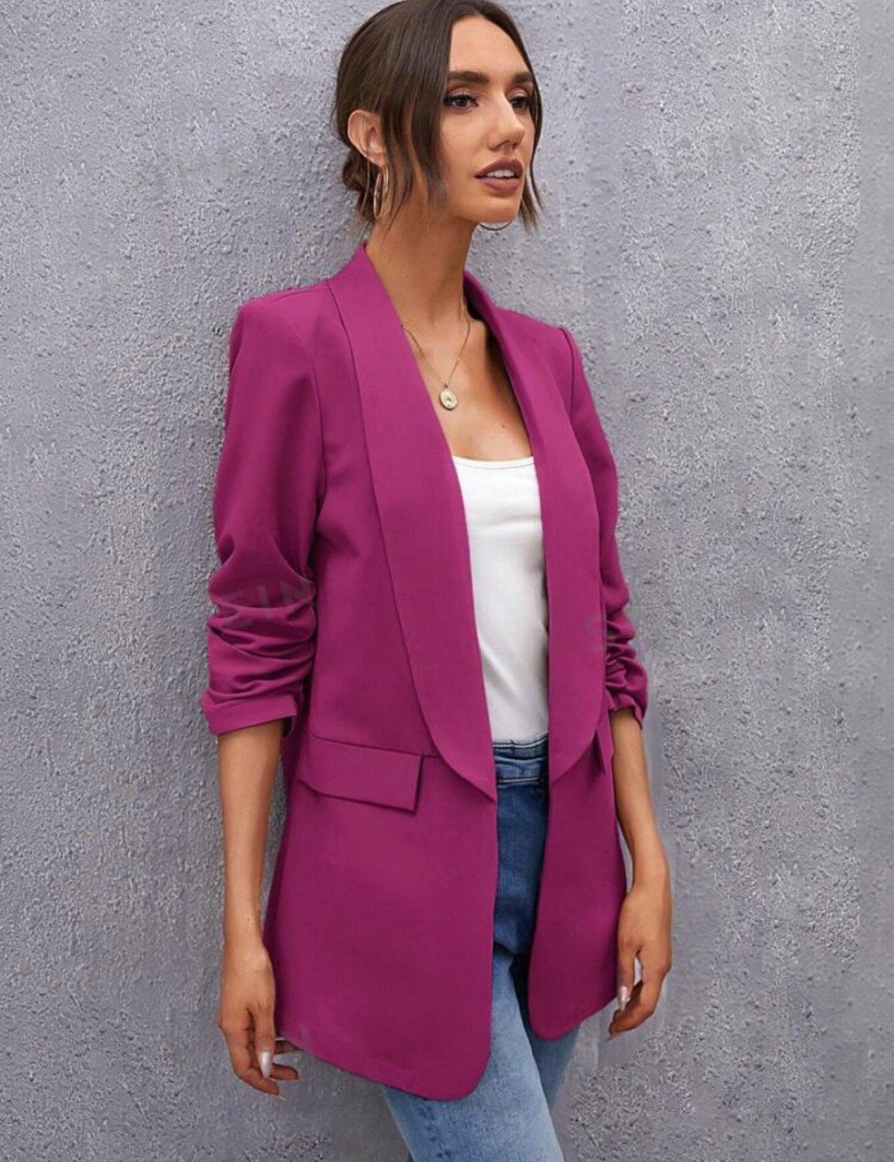 Longblazer Worldclassca Damen Blazer Longblazer 3/4 Arm mit Raffung Reverskragen
