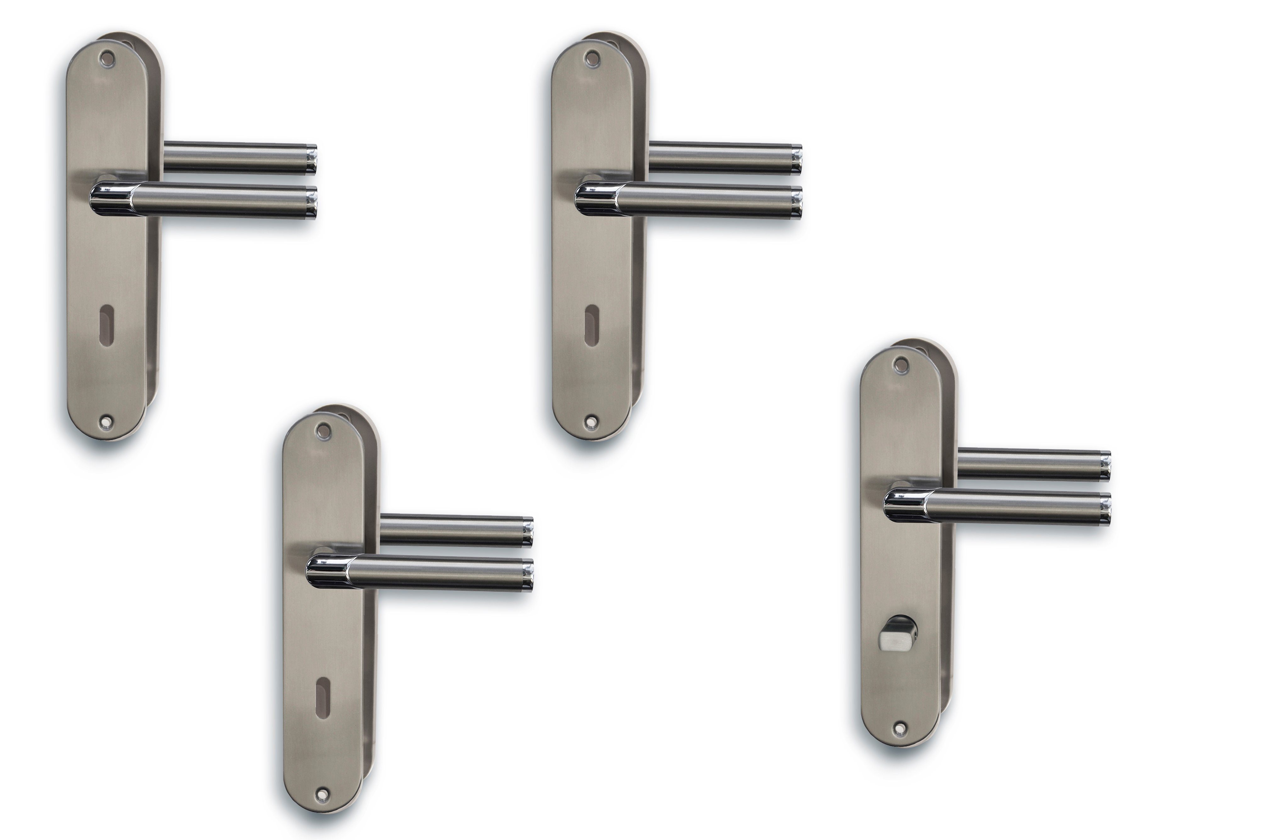 Alpertec Türbeschlag Renovierungsgarnitur für 3 Zimmertüren BB und 1 Bad/WC (4 St., Spar-Set), Edelstahl poliert / satiniert