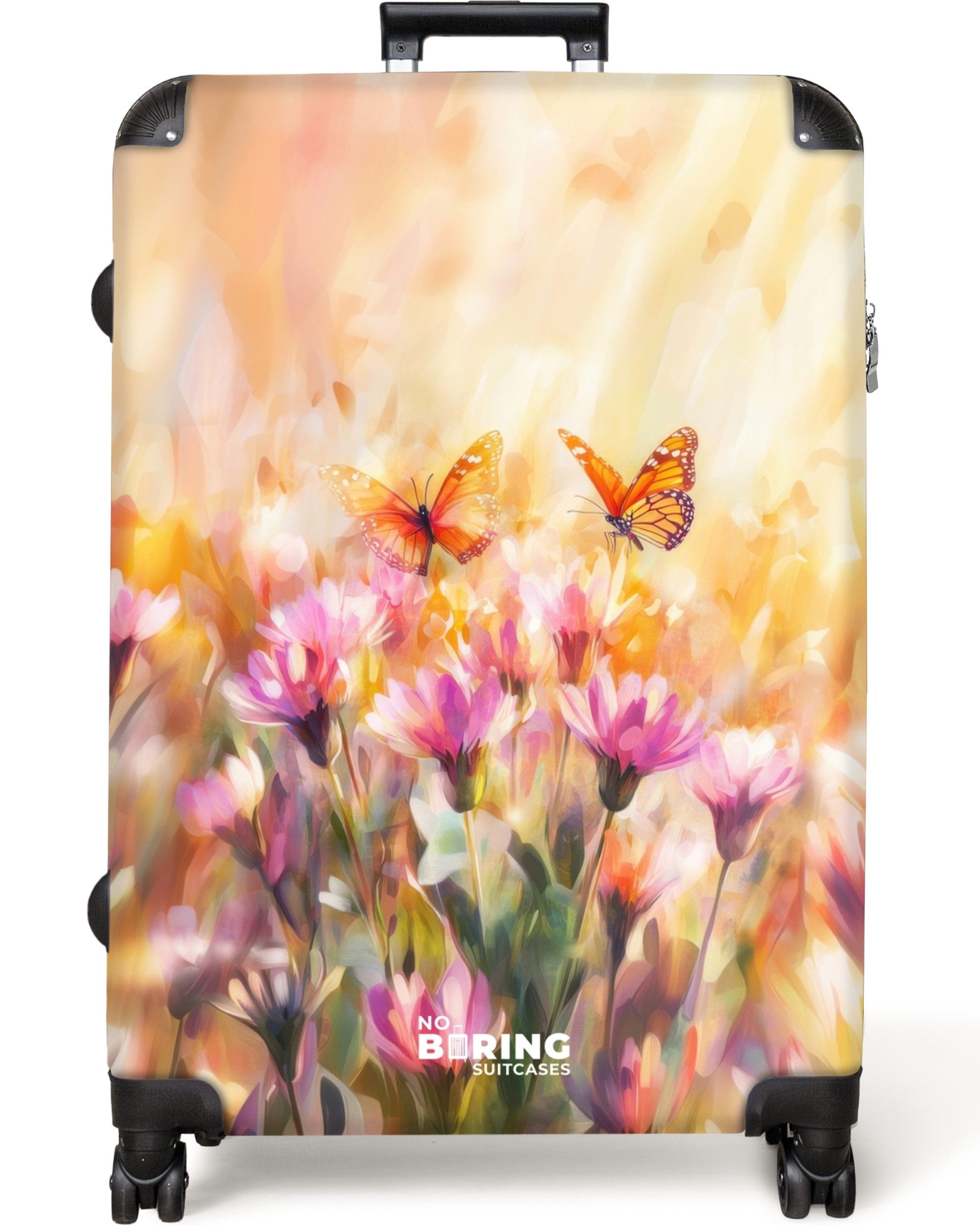 NoBoringSuitcases.com© Hartschalen-Trolley Schmetterlinge über Blumen im günstig online kaufen