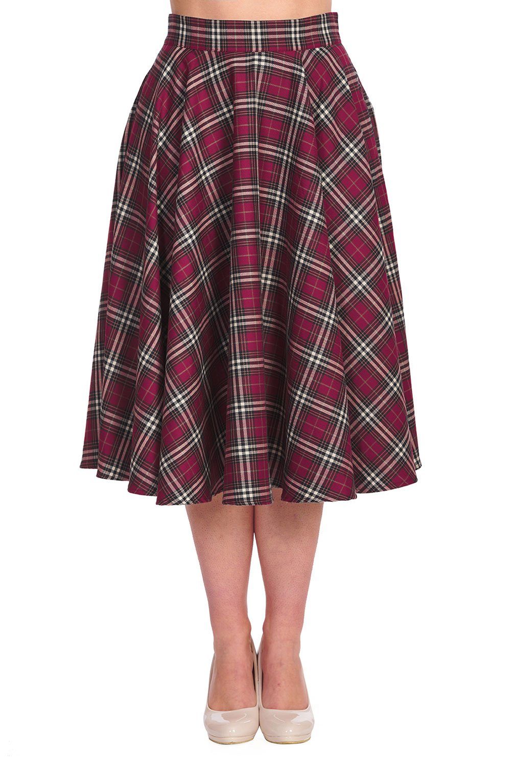 Banned A-Linien-Rock Winter Check Rot Kariert Retro Vintage Swing Skirt