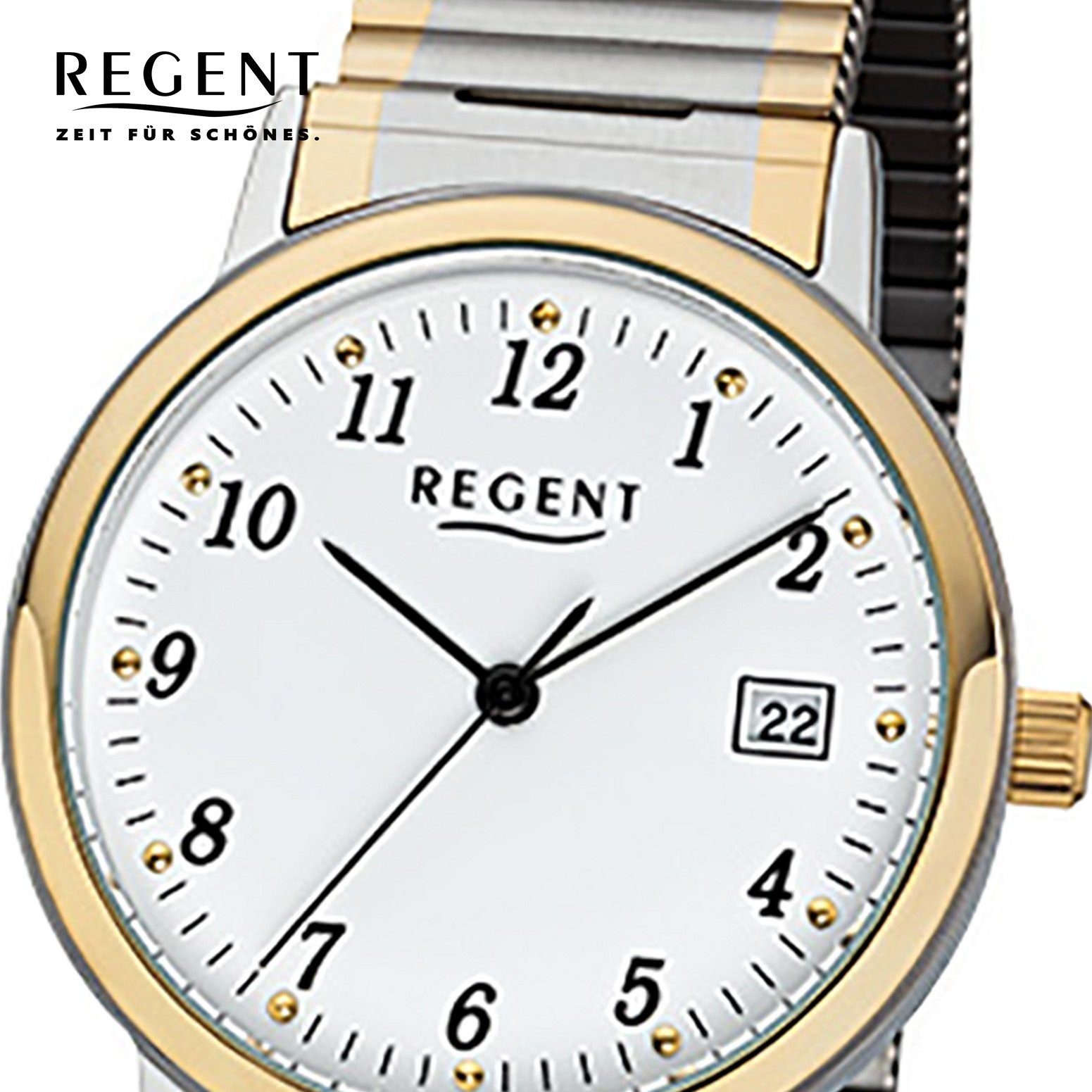 Regent Quarzuhr Regent Damen Herren-Armbanduhr silber gold, (Analoguhr), Damen, Herren Armbanduhr rund, mittel (ca. 35mm), Edelstahlarmband