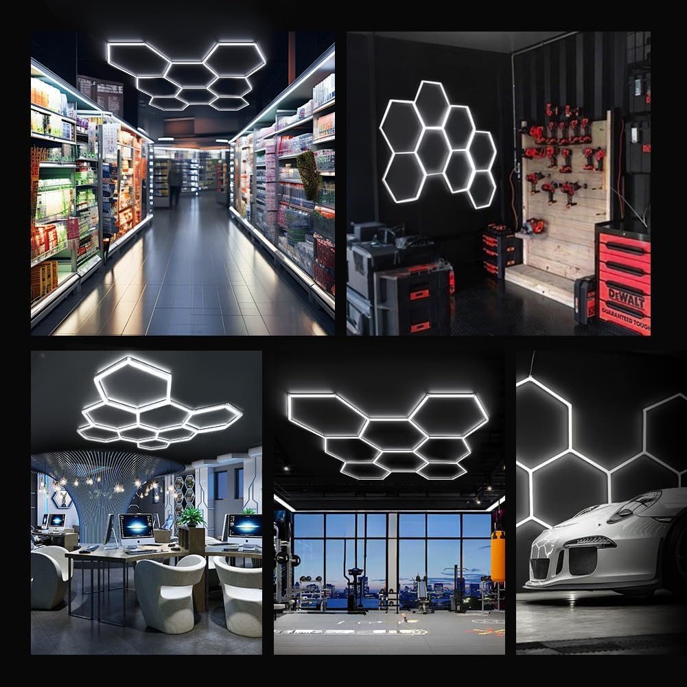 oyajia LED Dekolicht 8/10-Pack Hexagon LED Deckenleuchte Werkstatt Garage Waben Beleuchtung, 280W, LED fest integriert, Kaltweiß, Sechseckige LED-Leuchte für Ga – Bild 5 von 5