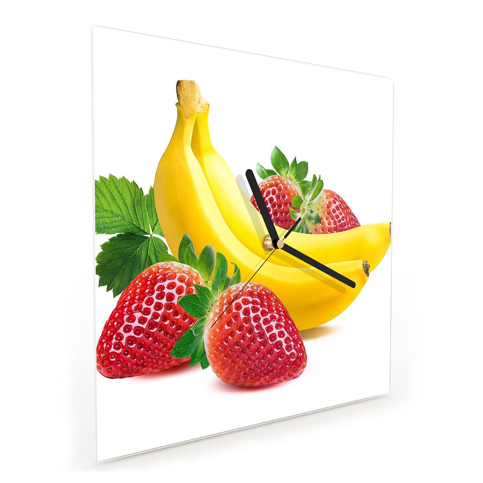 mit Banane x Wanduhr und Erdbeeren 30 Primedeco Motiv Wanduhr 30 cm Wandkunst Größe Glasuhr