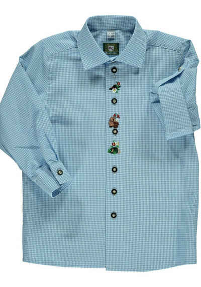 OS-Trachten Trachtenhemd Samku Jungen Langarmhemd mit Edelweiß-Stickerei auf der Knopfleiste