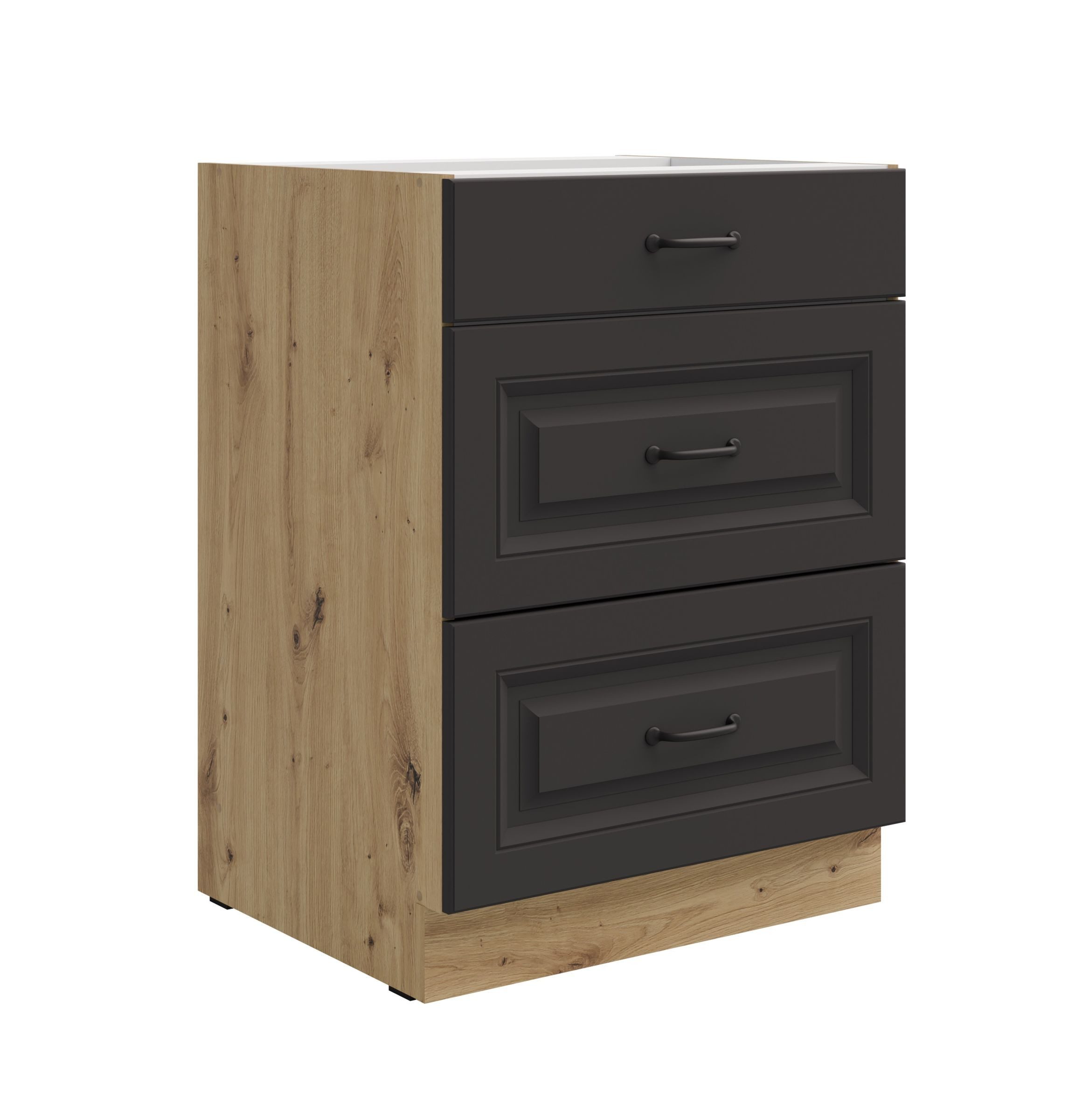 Küchen-Preisbombe Auszugsunterschrank 60 cm Küche Stilo Grau Eiche Artisan Küchenzeile Vollauszug Soft-Close
