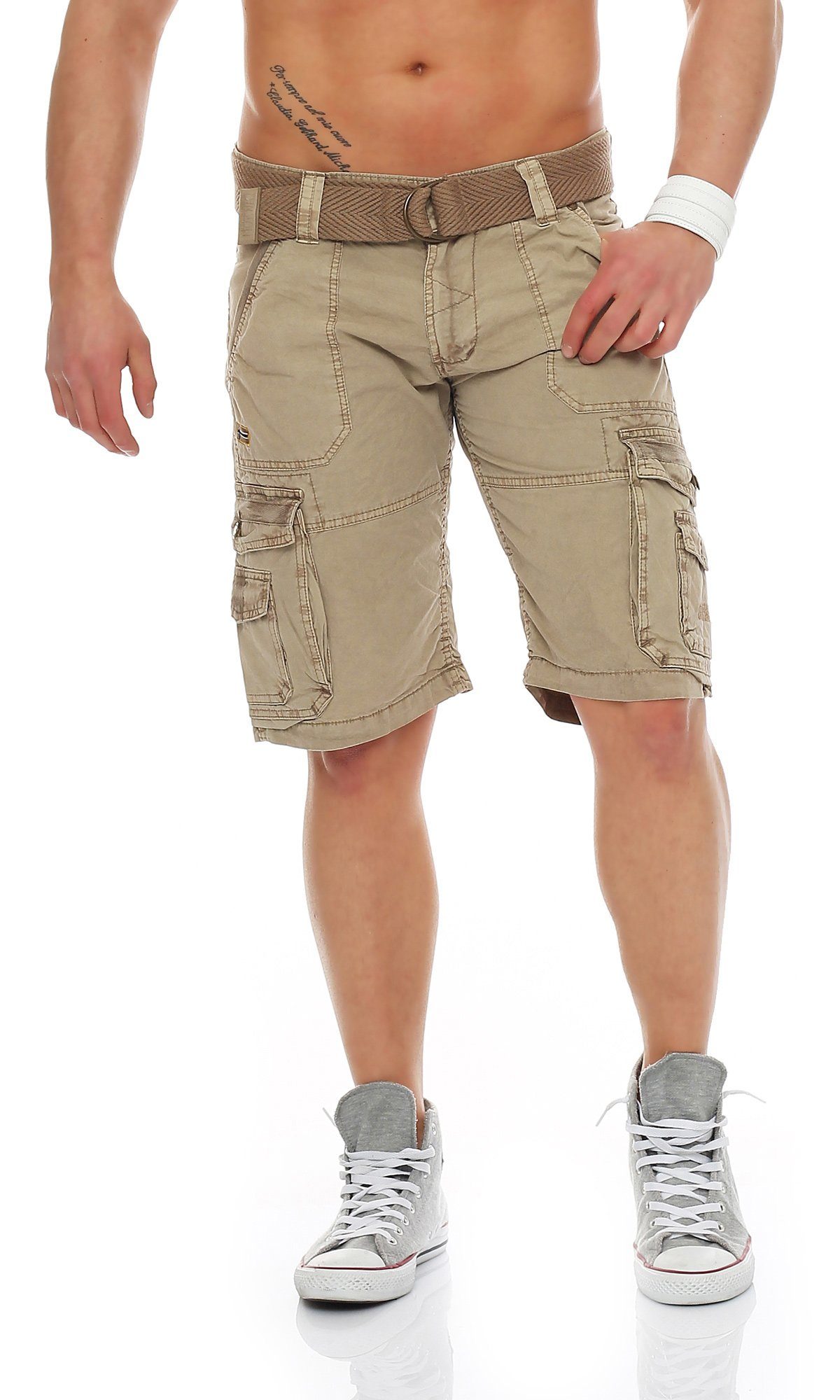 Geographical Norway Cargoshorts Herren Shorts PARACHUTE (mit abnehmbarem Gürtel) Shorts, kurze Hose, unifarben Beige