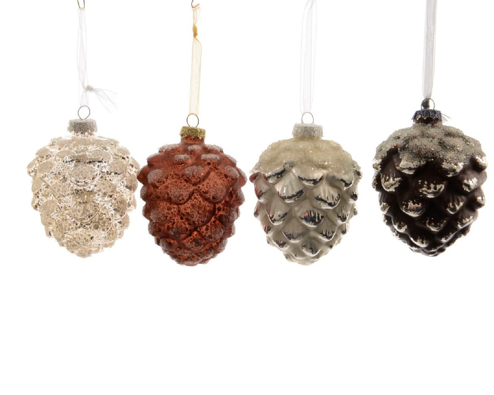 Kaemingk Christbaumschmuck Christbaumschmuck Zapfen Glas Ø 7 Länge 10 cm 4 Stück creme/weiß/braun