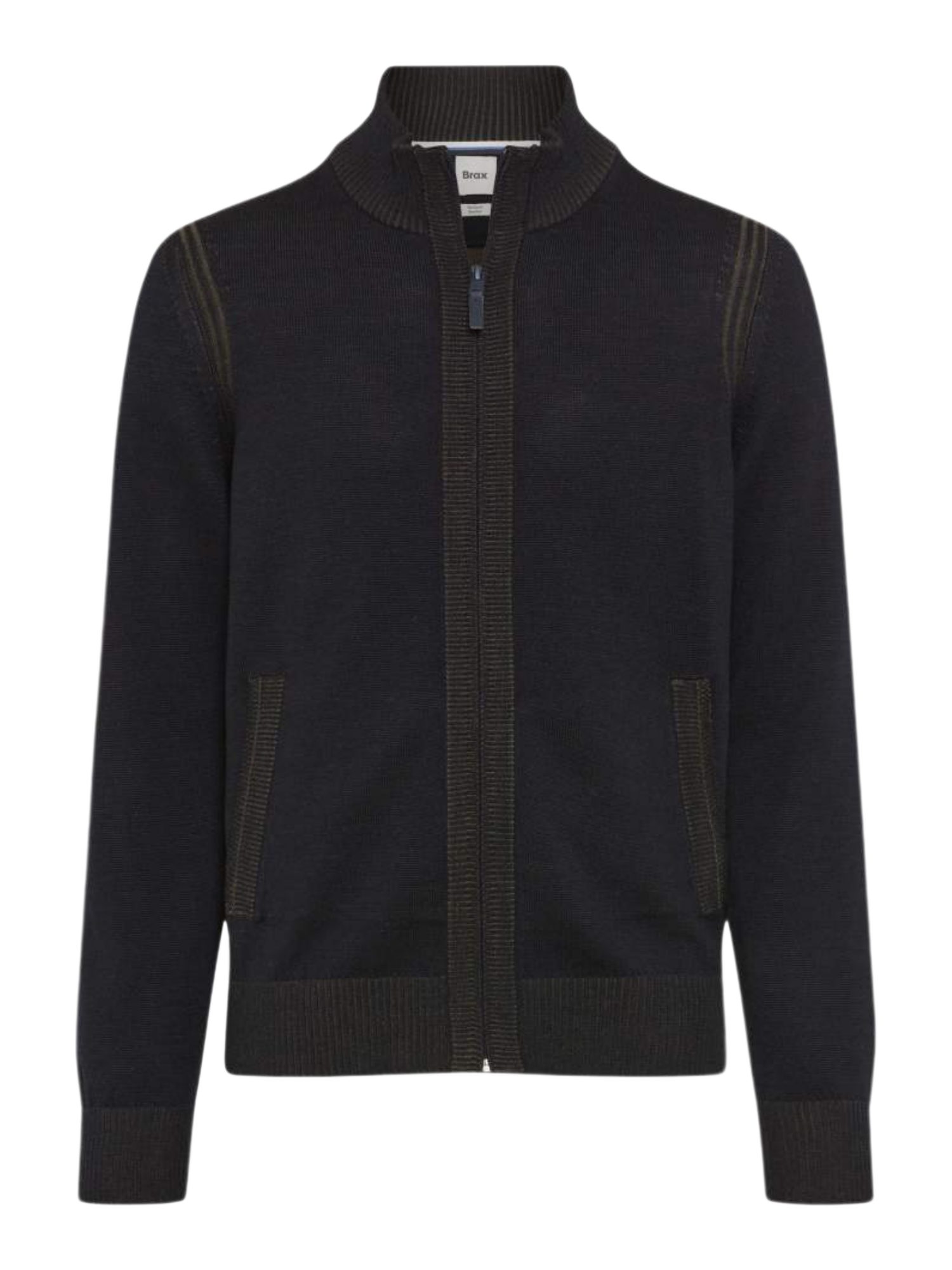 Brax Strickjacke schwarz,Basic,Baumwolle,Unifarben,Stehkragen,Lang,Regular Fit