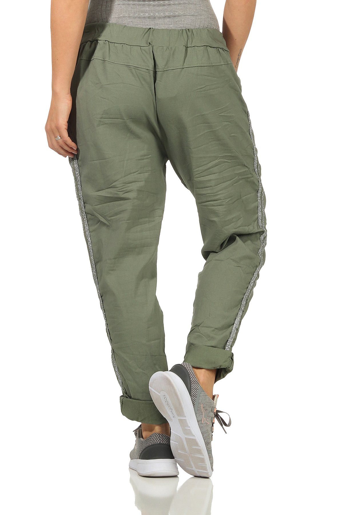 Mississhop Jogginghose Damen Hose Baumwollhose mit Seitlichen Silberstreifen M.348