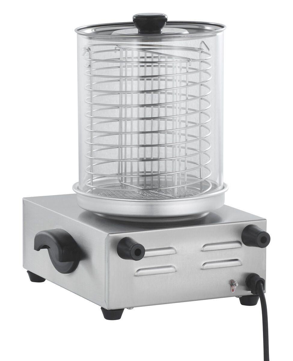 GastroHero Hotdog-Maker Wurstwärmer Edelstahl Glaszylinder 30 cm Hot Dog Gerät, 300 W