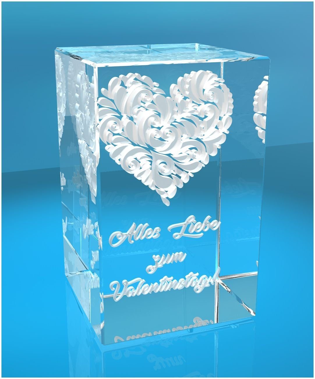 I Valentinstag!, in Glasquader verziertes zum Dekofigur Hochwertige Alles VIP-LASER Germany, Made Herz Liebe Familienbetrieb Geschenkbox, 3D I
