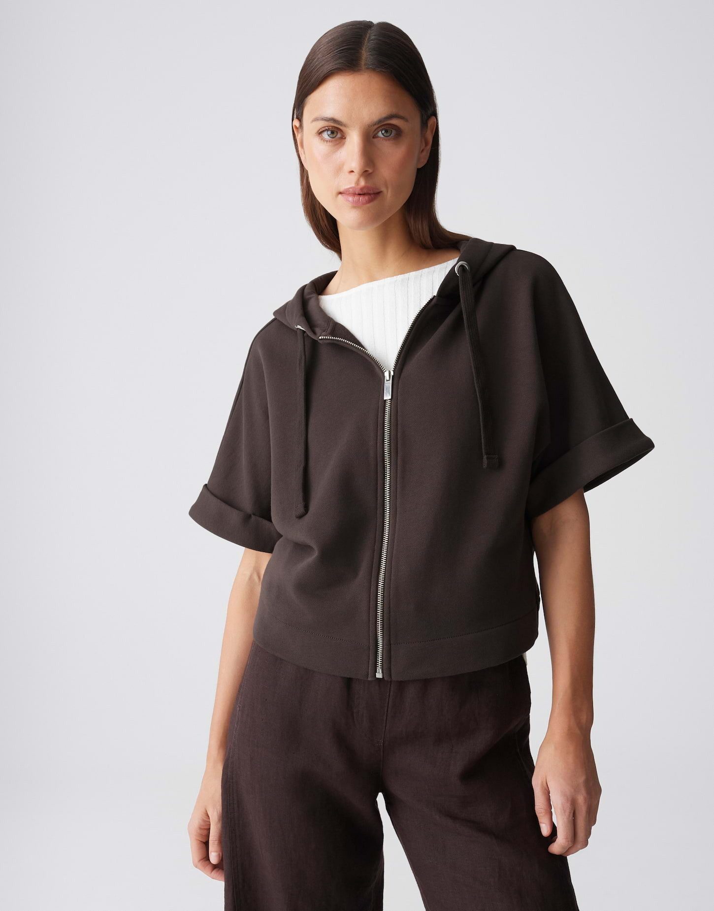 OPUS Kapuzenpullover Godenna mit Kurzarm und mattem Glanz