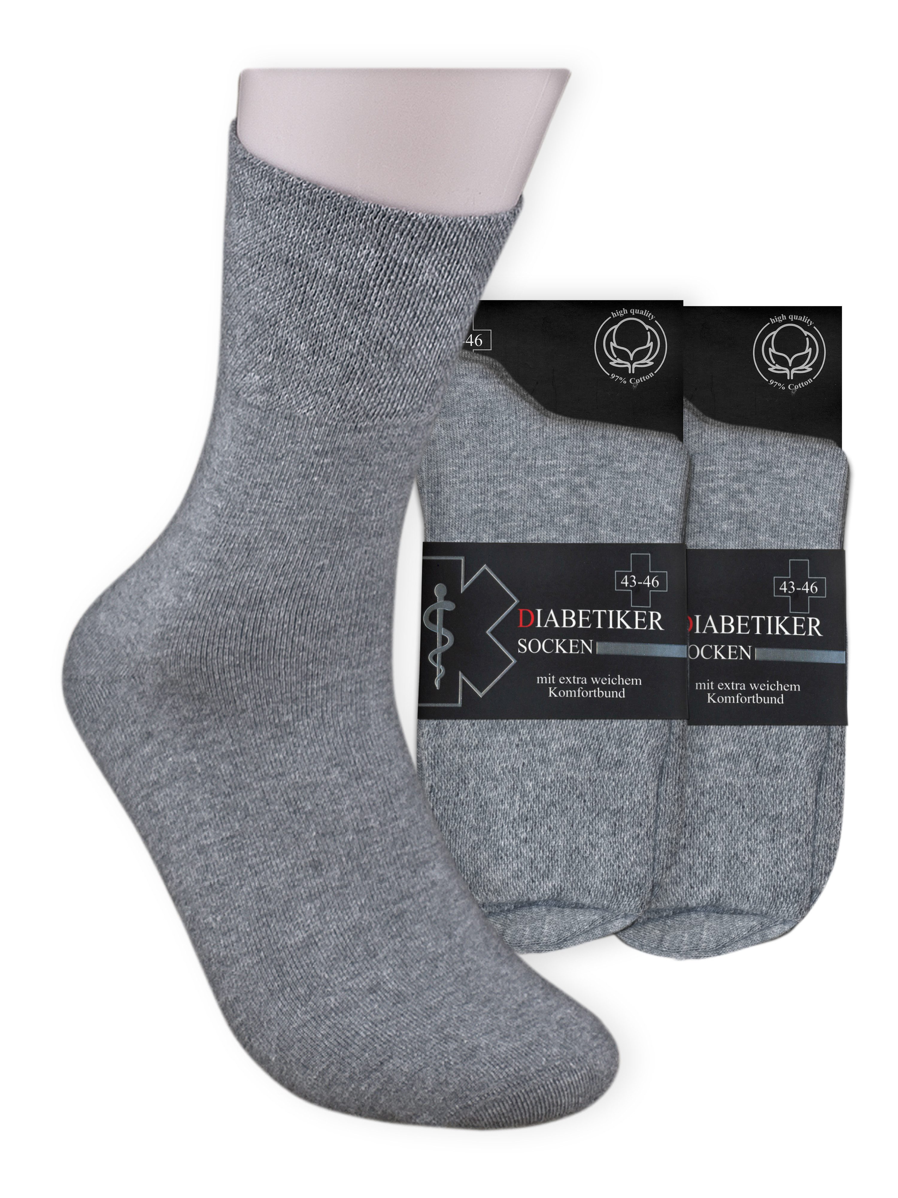 Die Sockenbude Diabetikersocken EXTRA (Bund, 6-Paar, grau blau schwarz) garantiert ohne Gummi