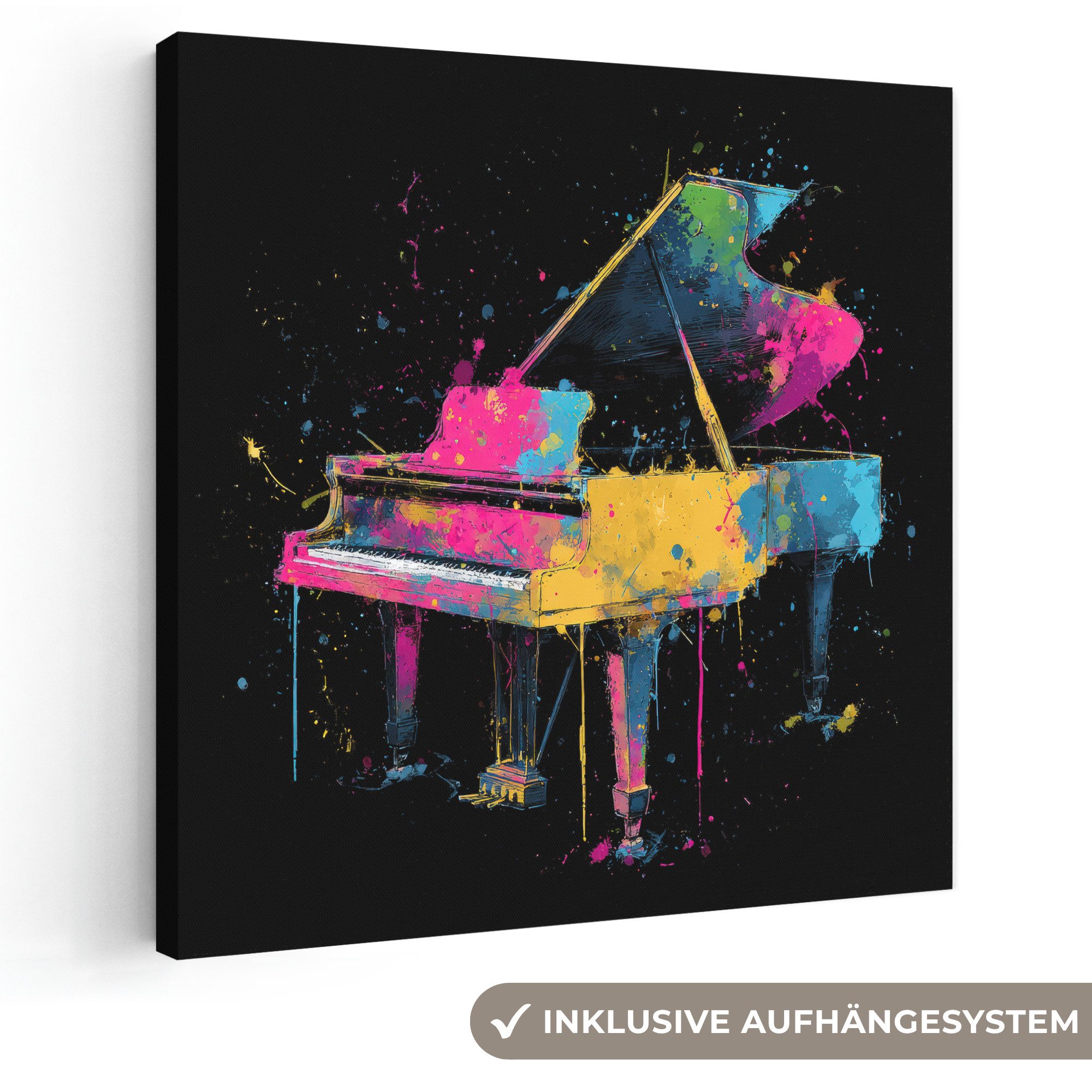 OneMillionCanvasses® Leinwandbild Klavier - Farbenfroh - Farbe - Modern, Fotodruck (1 St), Wandbild, Deko Schlafzimmer Wohnzimmer Flur 20x20 cm
