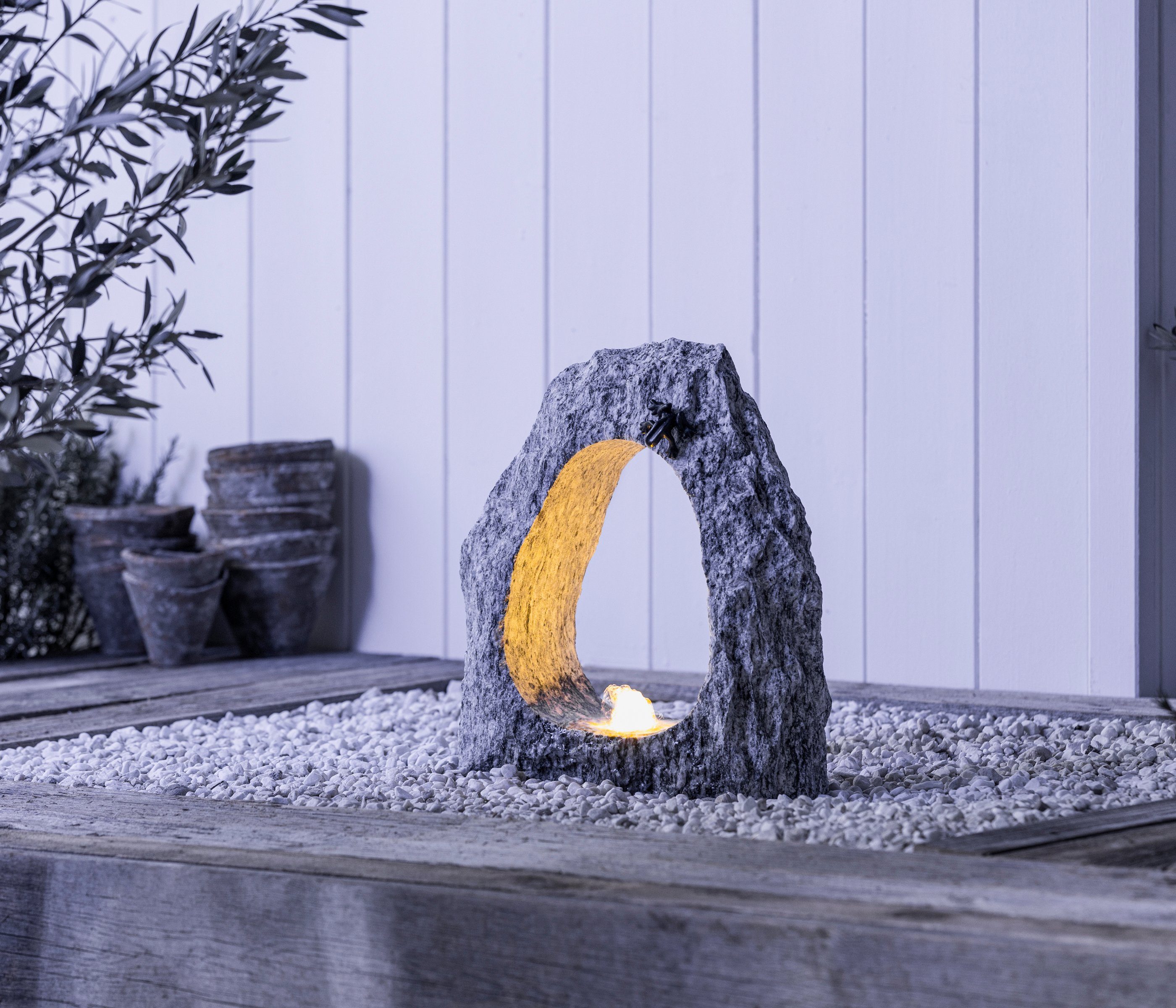 13 LED-Leuchte, Granit, Gruta Breite, LED-Beleuchtung, 45 cm, Trafo Wasserspiel aus 40 Granit, Dehner Gartenbrunnen x & stimmungsvolles x 40 Pumpe mit mit cm