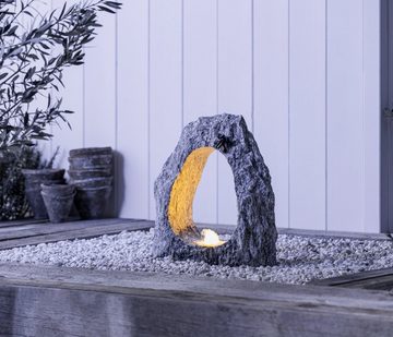 Dehner Gartenbrunnen Gruta mit LED-Beleuchtung, 45 x 40 x 13 cm, Granit, 40 cm Breite, stimmungsvolles Wasserspiel aus Granit, mit LED-Leuchte, Pumpe & Trafo