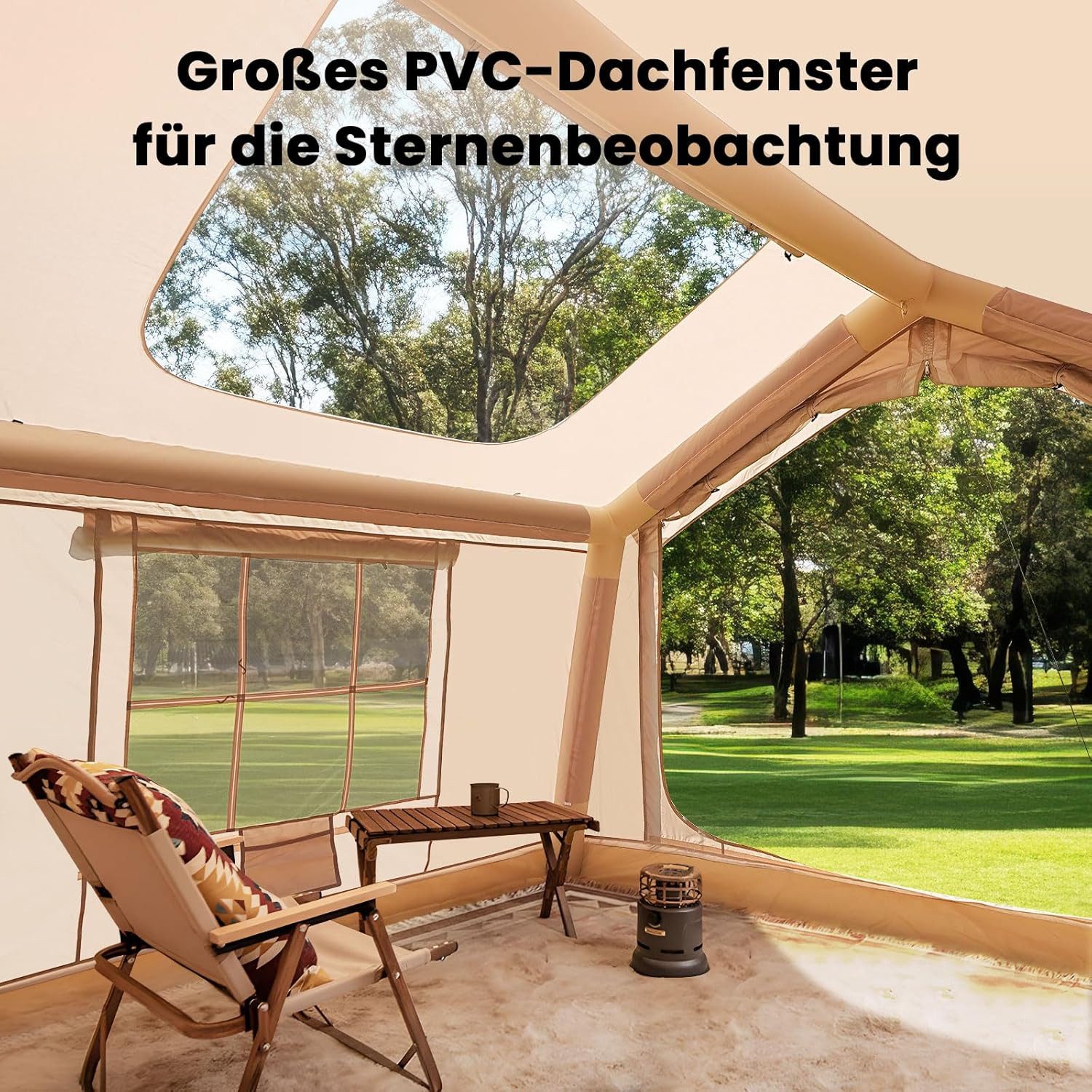 Meulbaty aufblasbares Zelt Air Glamping Zelte, Gampingzelt aus wasserdichtem Oxford-Stoff, Personen: 6 (1 tlg), mit aufrollbarem Trennvorhang & 4 großzügigen Belüftungsfenstern