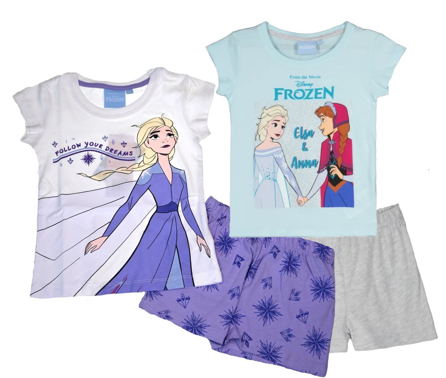 Disney Frozen Pyjama 2x Mädchen Schlafanzug kurzer Pyjama 4 Teile Gr. 104 110 128 140