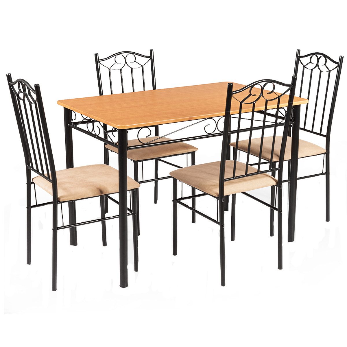 COSTWAY Essgruppe, Esstisch mit 4 gepolsterten Stühlen, Metall, platzsparen günstig online kaufen