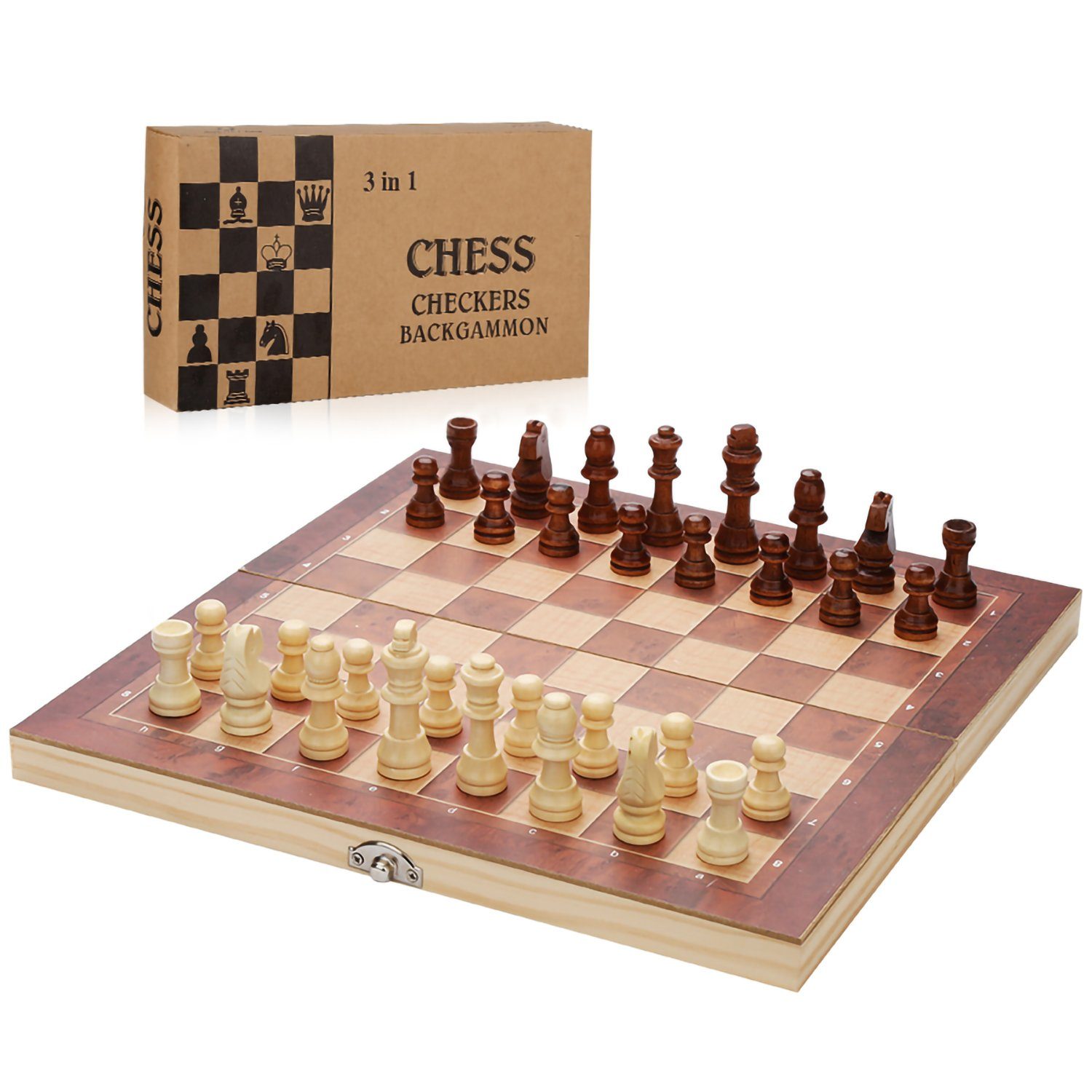 Gimisgu Spiel, Schachspiel Handarbeit Würfel klappbares Schach 29x29CM  Backgammon
