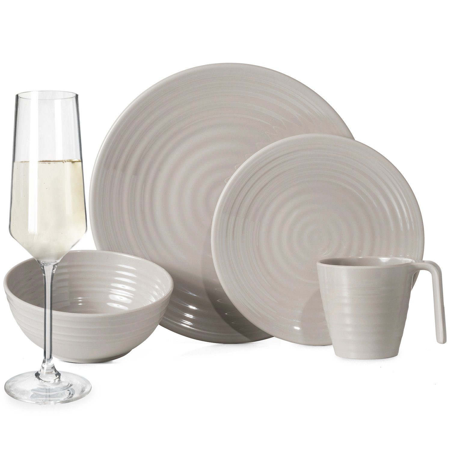 Moritz Geschirr-Set Melamin Camping Geschirr Coffee + Milano Champagner Gläser