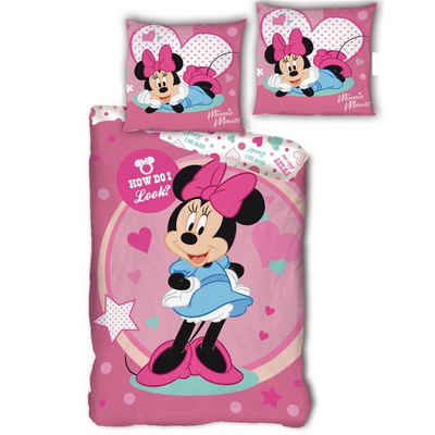Kinderbettwäsche Minnie Maus, Disney Minnie Mouse, Mikrofaser, 2 teilig, Mädchen Wendebettwäsche 135-140 x 200 cm