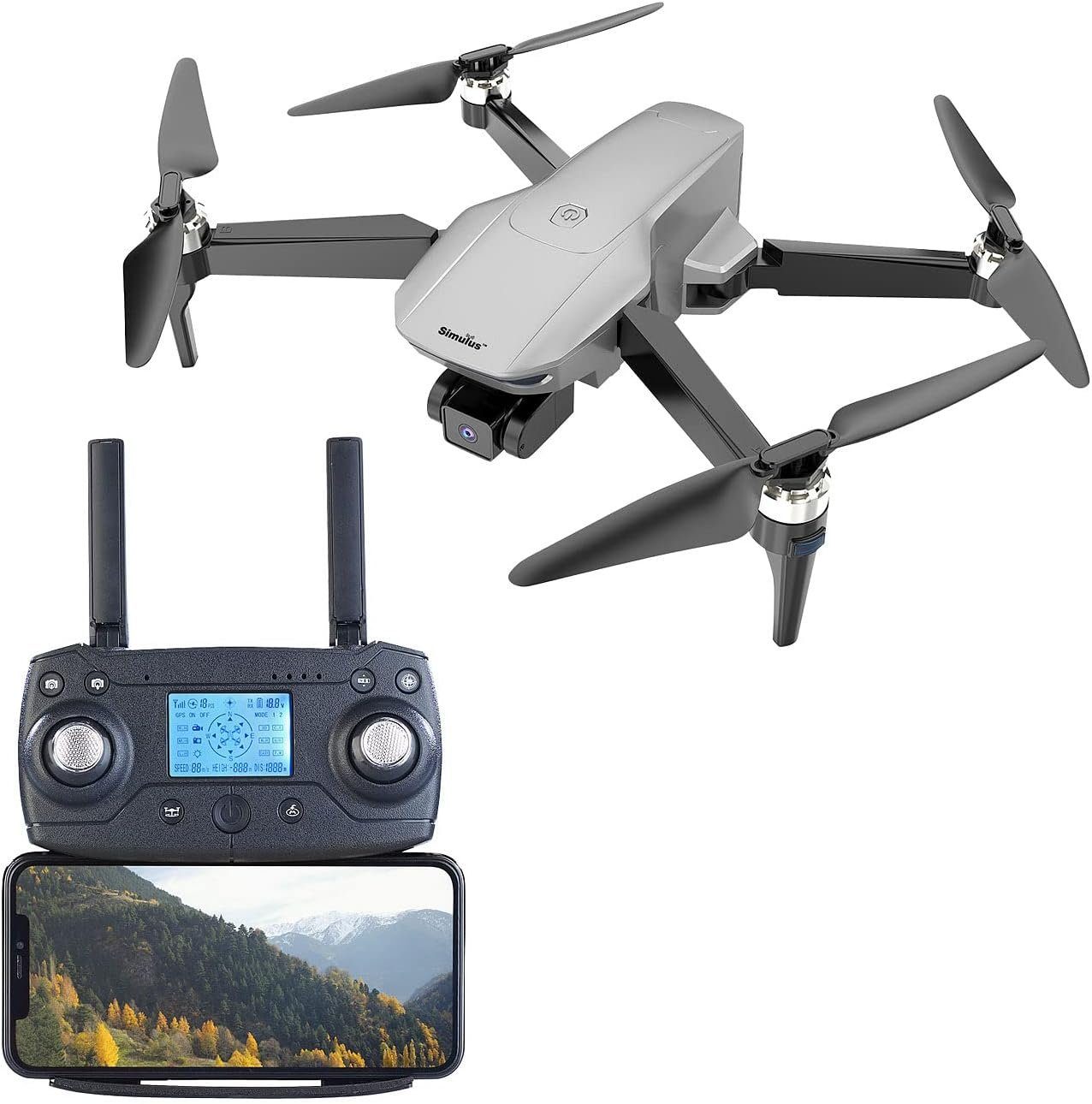 GPS-Drohne, Faltbare Brushless-Motor) Drone (4K, Simulus Drohne 4K-Cam -Abstandssensor,
