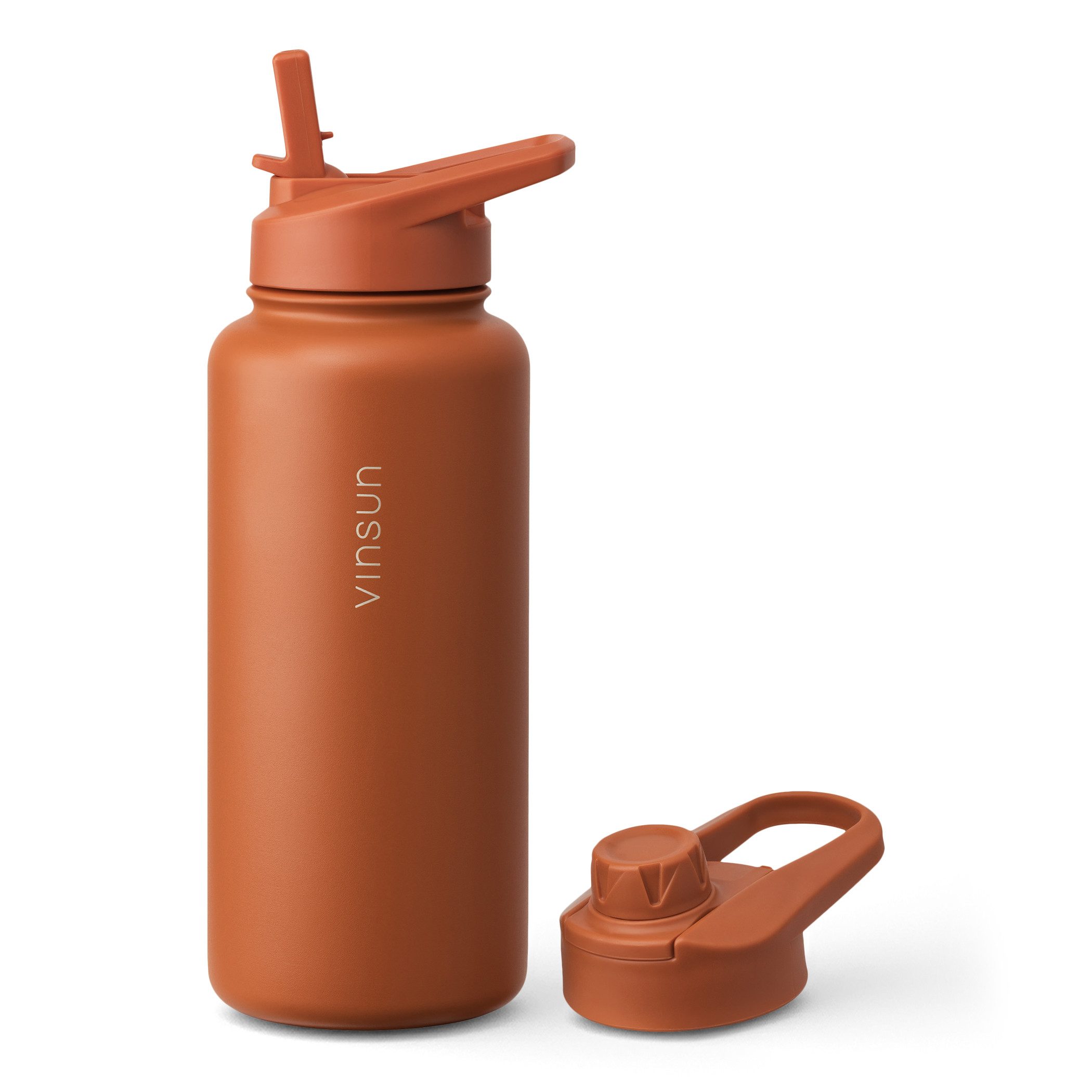 Vinsun Isolierflasche Edelstahl Trinkflasche 1L Strohhalm - 2 Deckel Thermoflasche BPA frei, Doppelwandig isoliert, auslaufsicher, bruchsicher, Geruchsneutral