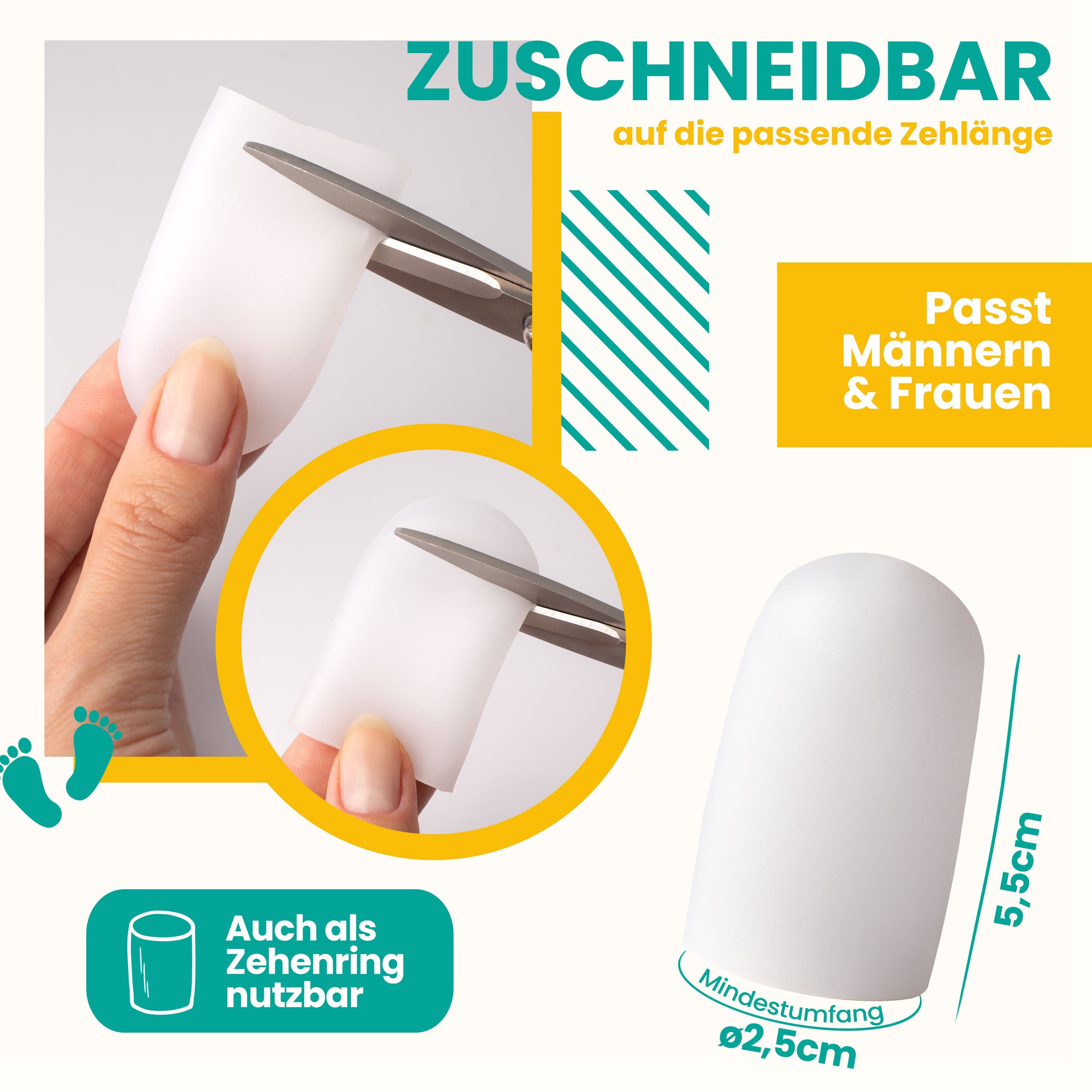 Villkin Finger- und Zehenschutz, Zehenkappen, Zehenschutzpolster, Zehenschoner - Silikon, Zuschneidbar