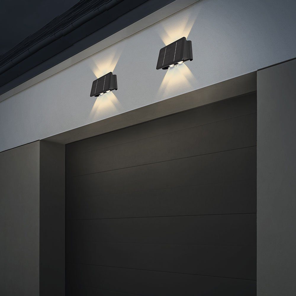 Globo Außen-Wandleuchte, Leuchtmittel inklusive, Warmweiß, Eckig Terrasse Außenleuchte schwarz Solarlampe Wandlampe modern