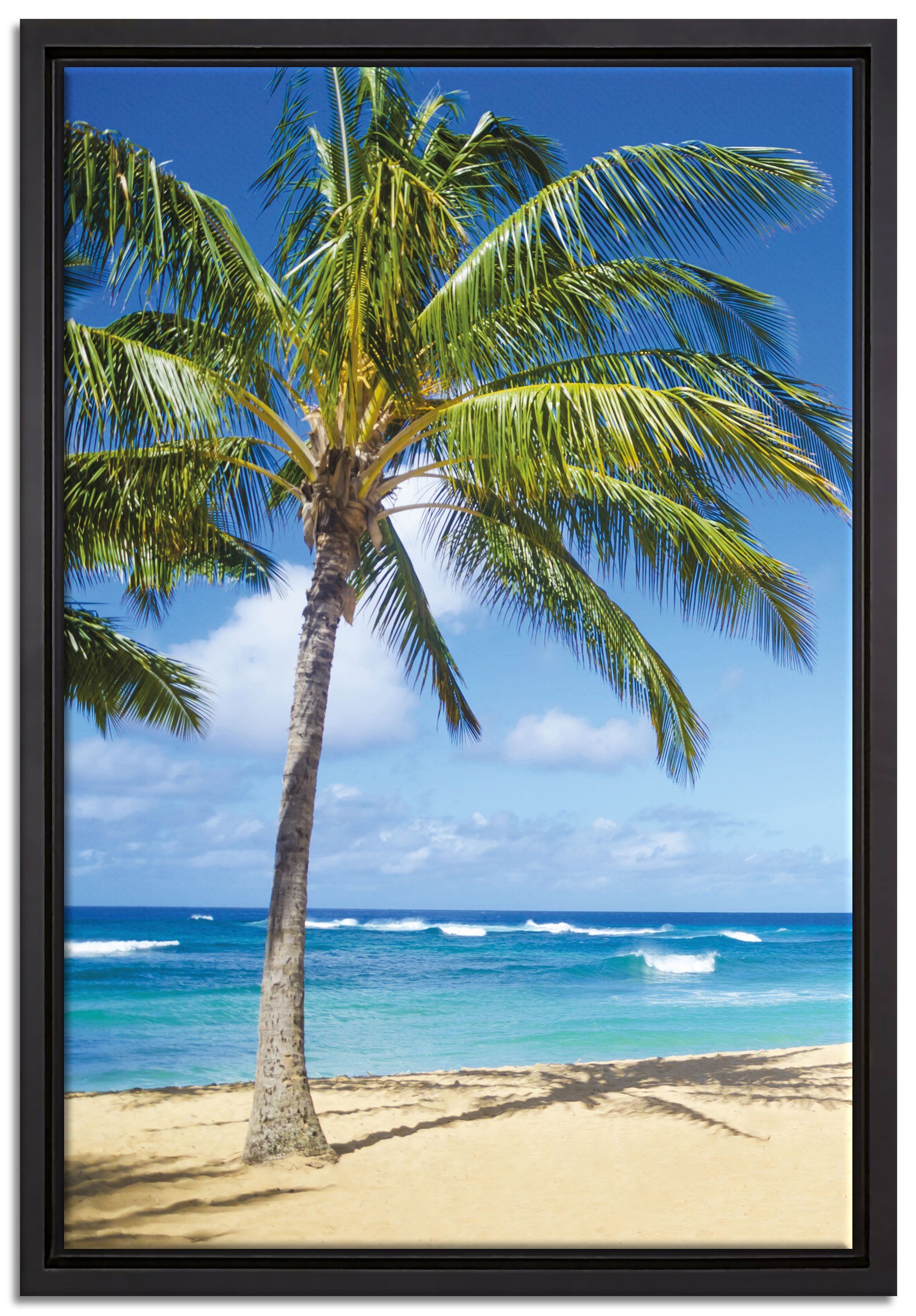 Pixxprint Leinwandbild Schattenfugen-Bilderrahmen gefasst, einem in Palmen, Zackenaufhänger (1 inkl. Strand bespannt, Wunderschöner Leinwandbild St), mit Wanddekoration fertig