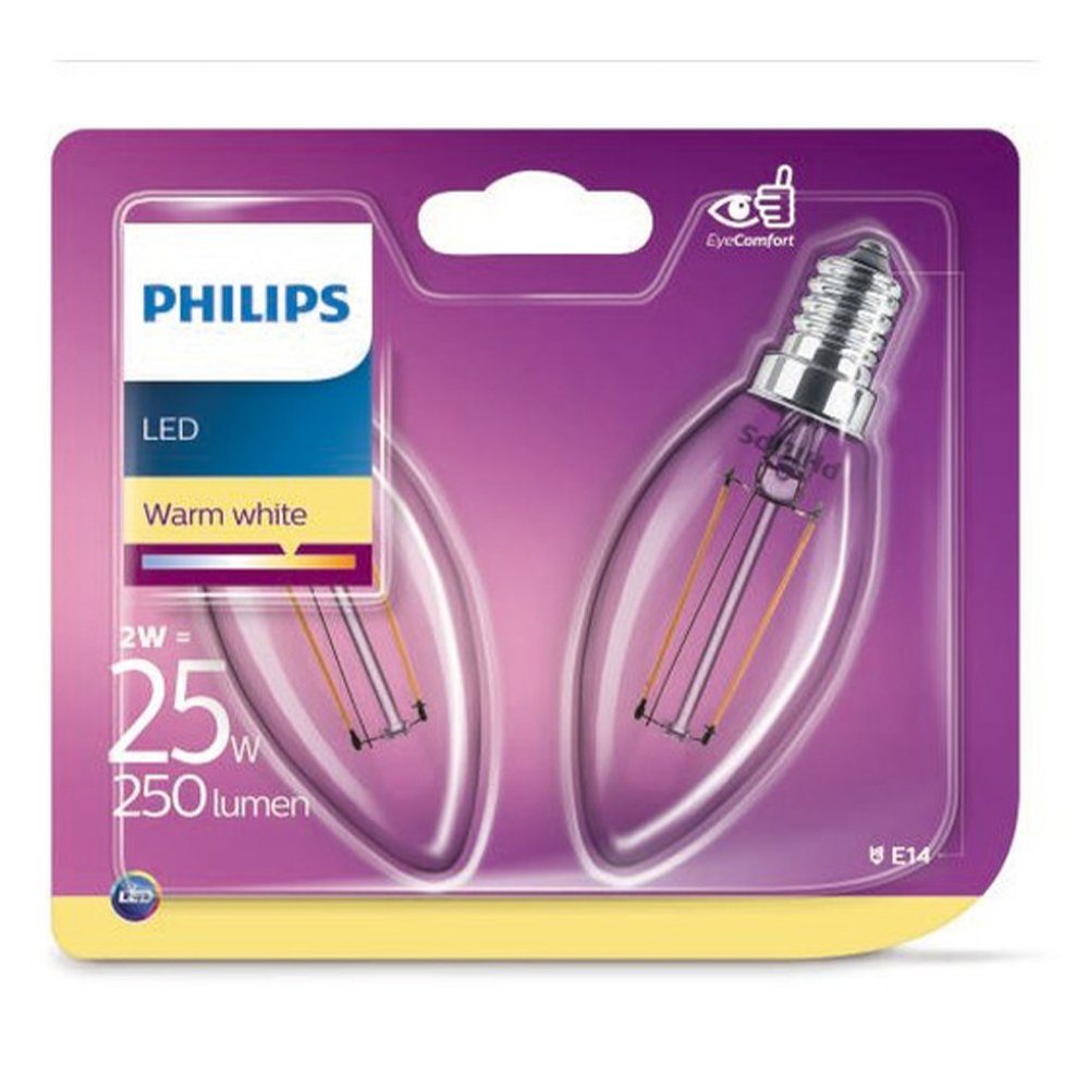E14 FILAMENT, Philips LED-Leuchtmittel KERZENLAMPE LED E14
