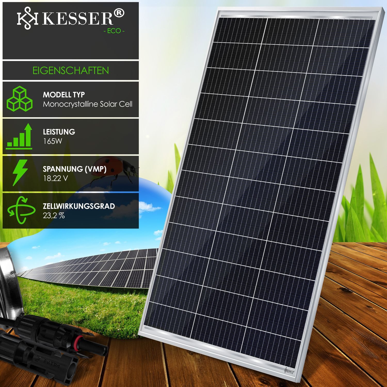 KESSER Solarmodul, (3-St), Solarpanel Monokristallin 18V Photovoltaik Solaranlage PV Anlage