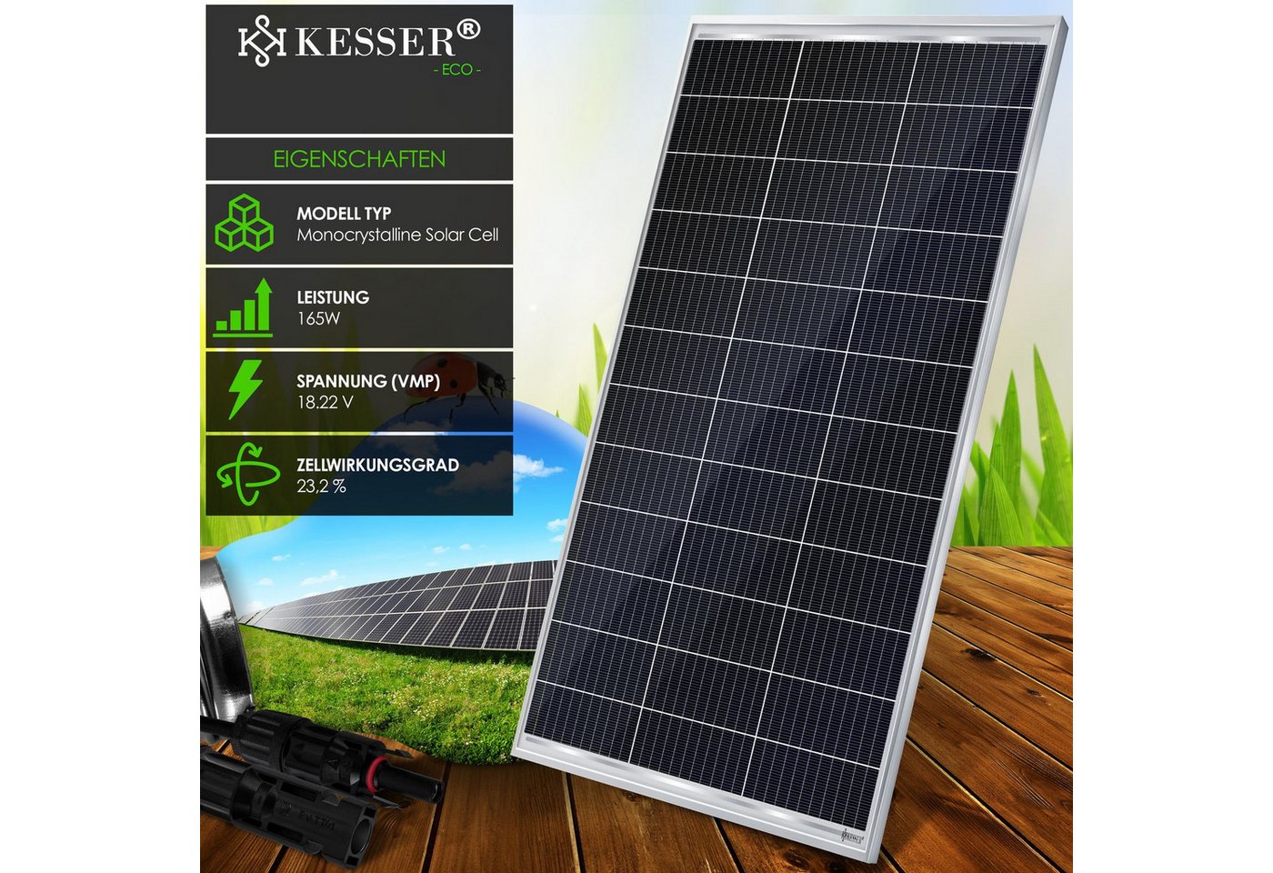 Thumbnail - KESSER Solarmodul, (1-St), Solarpanel Monokristallin 18V Photovoltaik Solaranlage PV Anlage