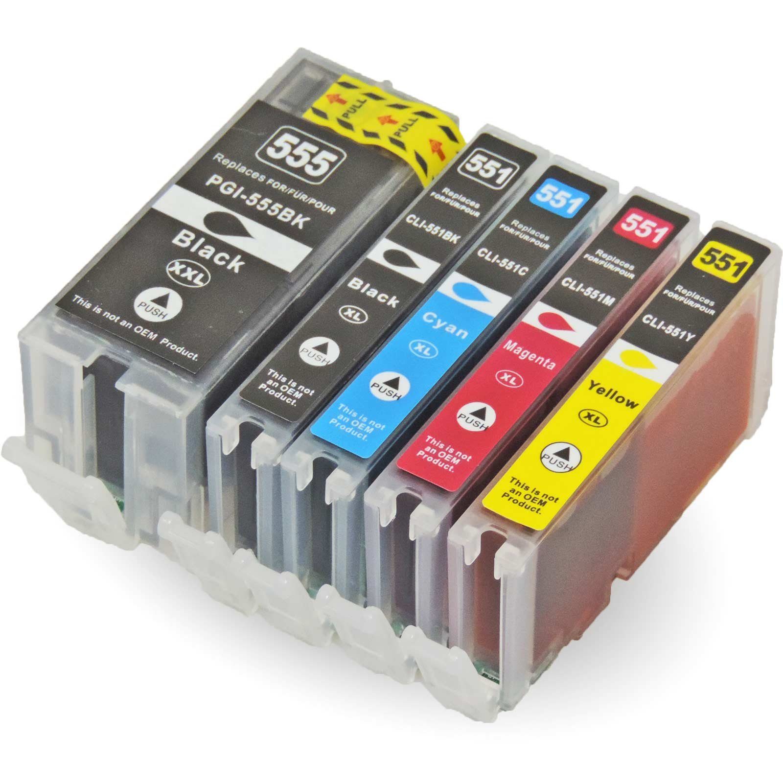 Kompatibel Canon CLI-551 XL, PGI-555 XXL Multipack 5-Farben (Schwarz Tintenpatrone (Set, 925)