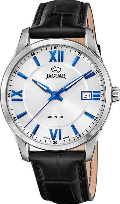Jaguar Quarzuhr »Jaguar Herren Armbanduhr ACM«, (Armbanduhr), Herrenuhr rund, groß (ca. 40mm), Edelstahl, Lederarmband, Sport-Style