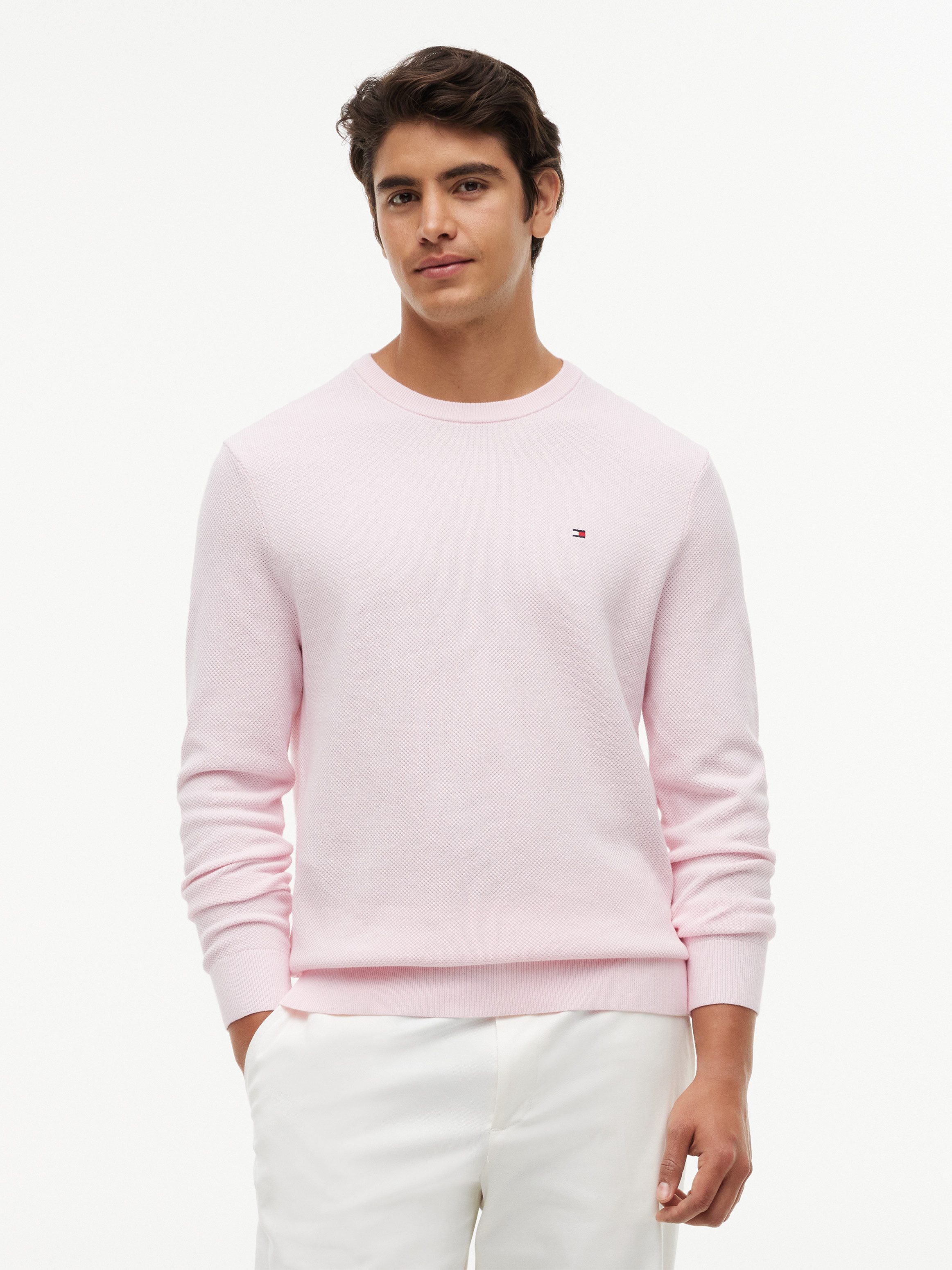 Tommy Hilfiger Rundhalspullover ESSENTIAL STRUCTURE CREW NECK mit Struktur und Label unifarben, casual, regular fit, Baumwolle, Rundhals