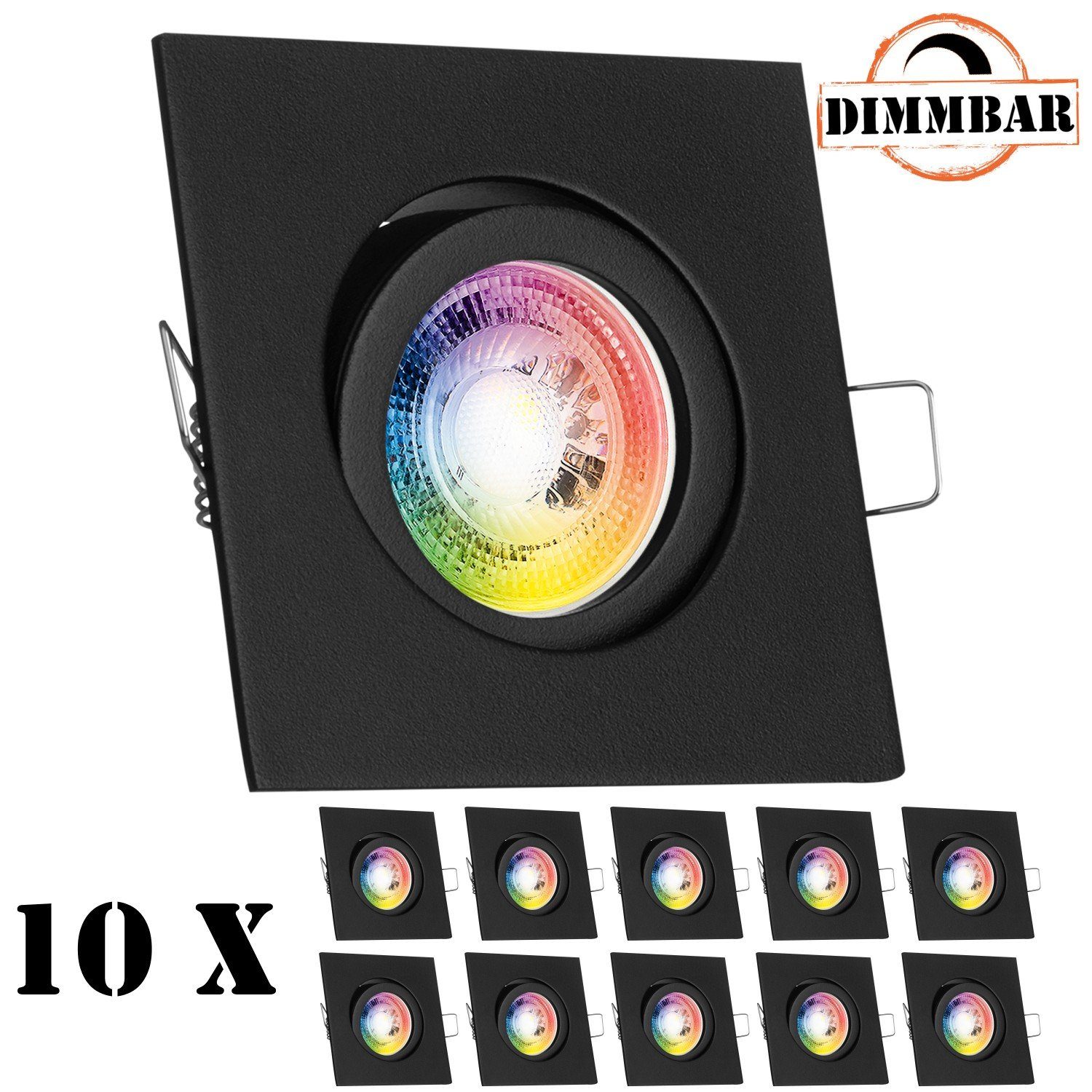 LEDANDO LED Einbaustrahler 10er RGB LED Einbaustrahler Set GU10 in schwarz mit 3W LED von LEDANDO