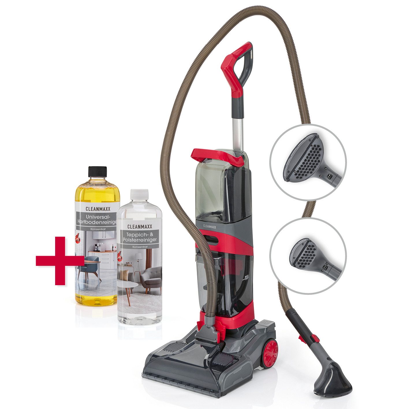 CLEANmaxx Teppichreinigungsgerät Teppichreiniger Professional mit Vibrations- und Seitenbürsten, 800 W, mit Beutel, Intensive Reinigung mit Vibration Teppichreinigung Polster