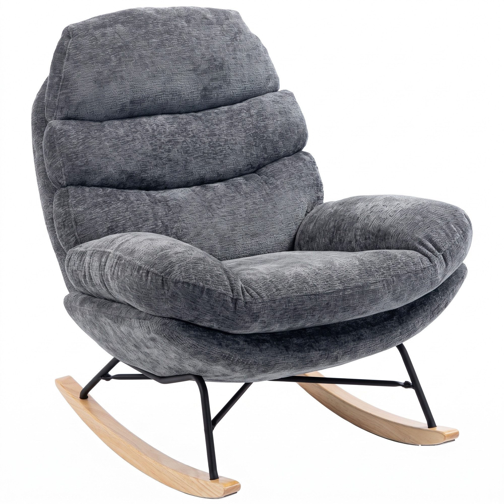HOMCOM Schaukelstuhl Schaukelsessel mit Rückenlehne, Gepolstert Relaxsessel Lesesessel (Set, 1 St), Schneidersitz-Design, 105° Schaukelbewegung – Bild 2 von 5