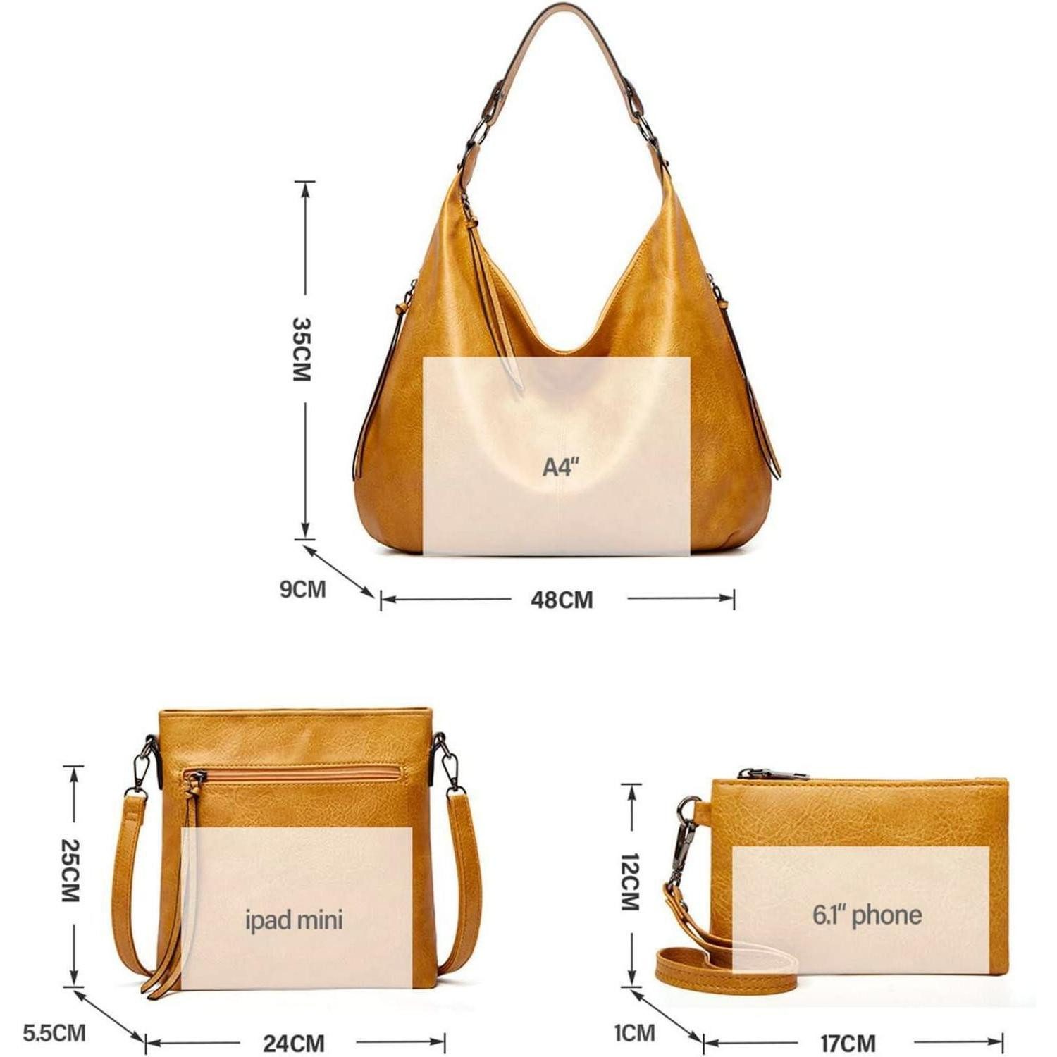 LuxusKollektion Hobo Tote Bag Damen PU Leder Vintage Hobo Reißverschluss Awn Yellow