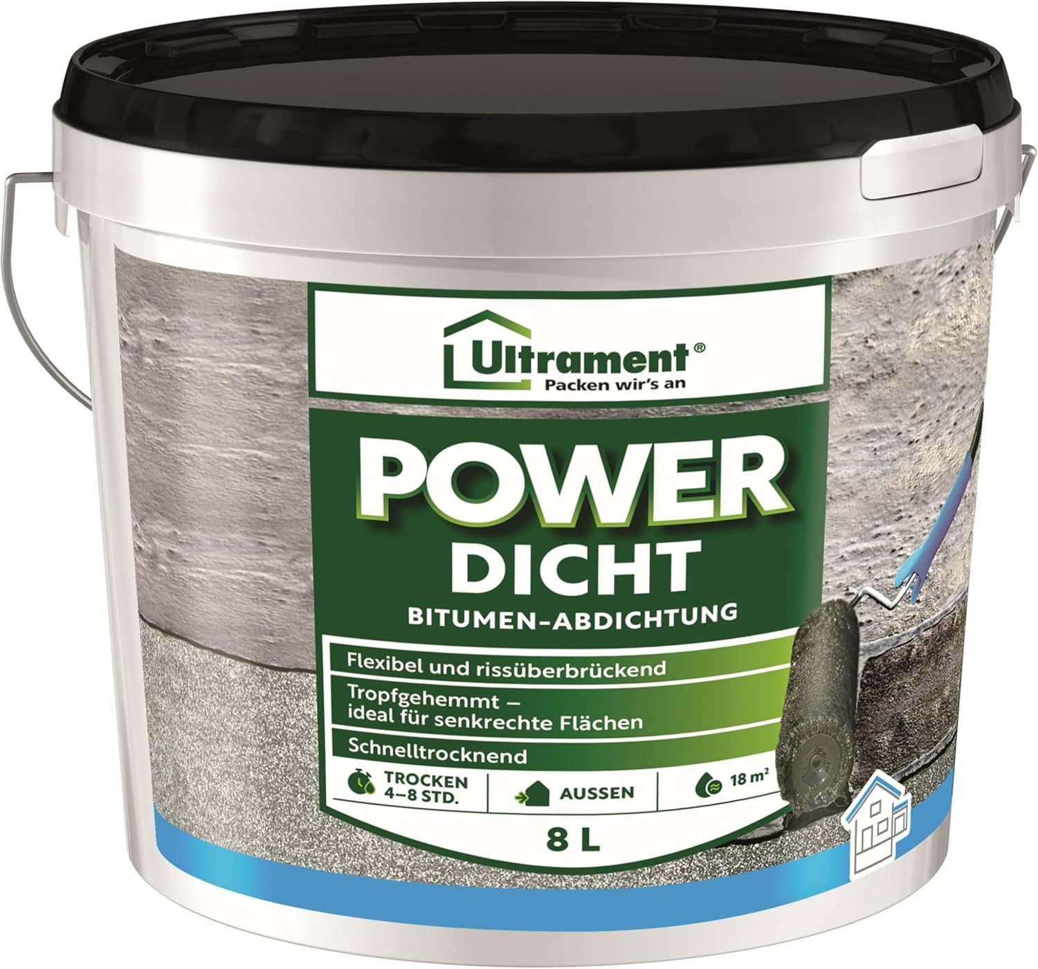 Ultrament Holzschutzlasur Ultrament Power Dicht 8 l hochwertige Bitumen-Universalabdichtung, s, Power Dicht 8 l hochwertige Bitumen-Universalabdichtung, schnell tr