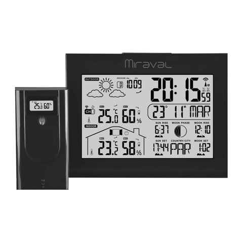 Miraval LCD Funk-Wetterstation mit Außensenor Funkwetterstation (Temperaturanzeige Datumsanzeige Alarm Displaybeleuchtung Hygrometer)