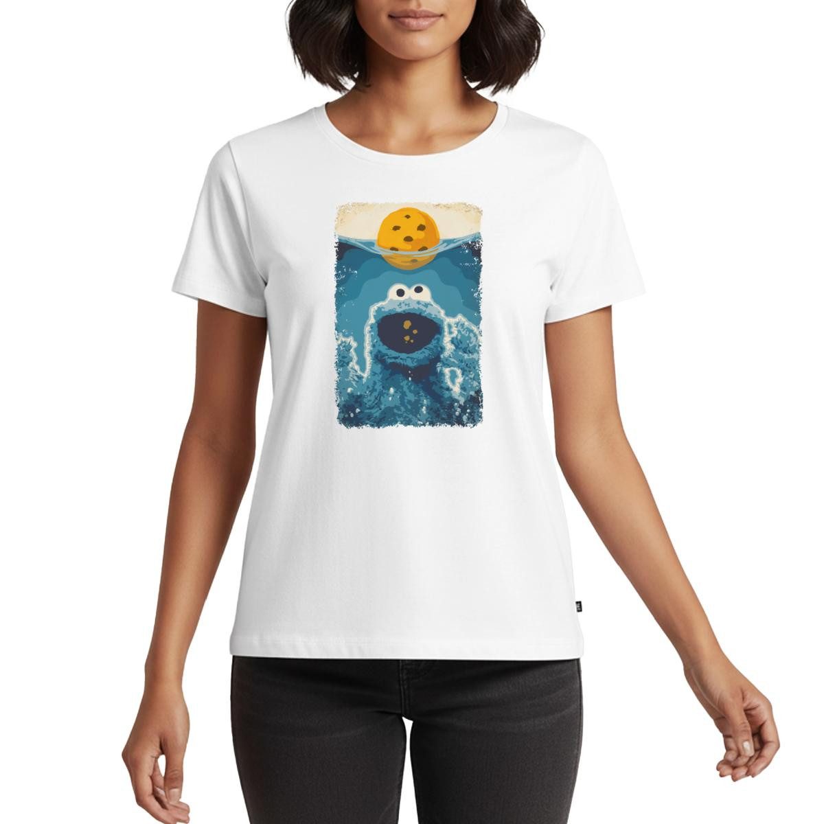 Spreadshirt T-Shirt Sesamstraße Krümelmonster Hai Frauen Premium T-Shirt (1-tlg)