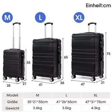 Flieks Trolleyset, 4 Rollen, (3 tlg, 3 tlg), Hartschalen Trolley Handgepäck Koffer Set Reisekoffer Erweiterung