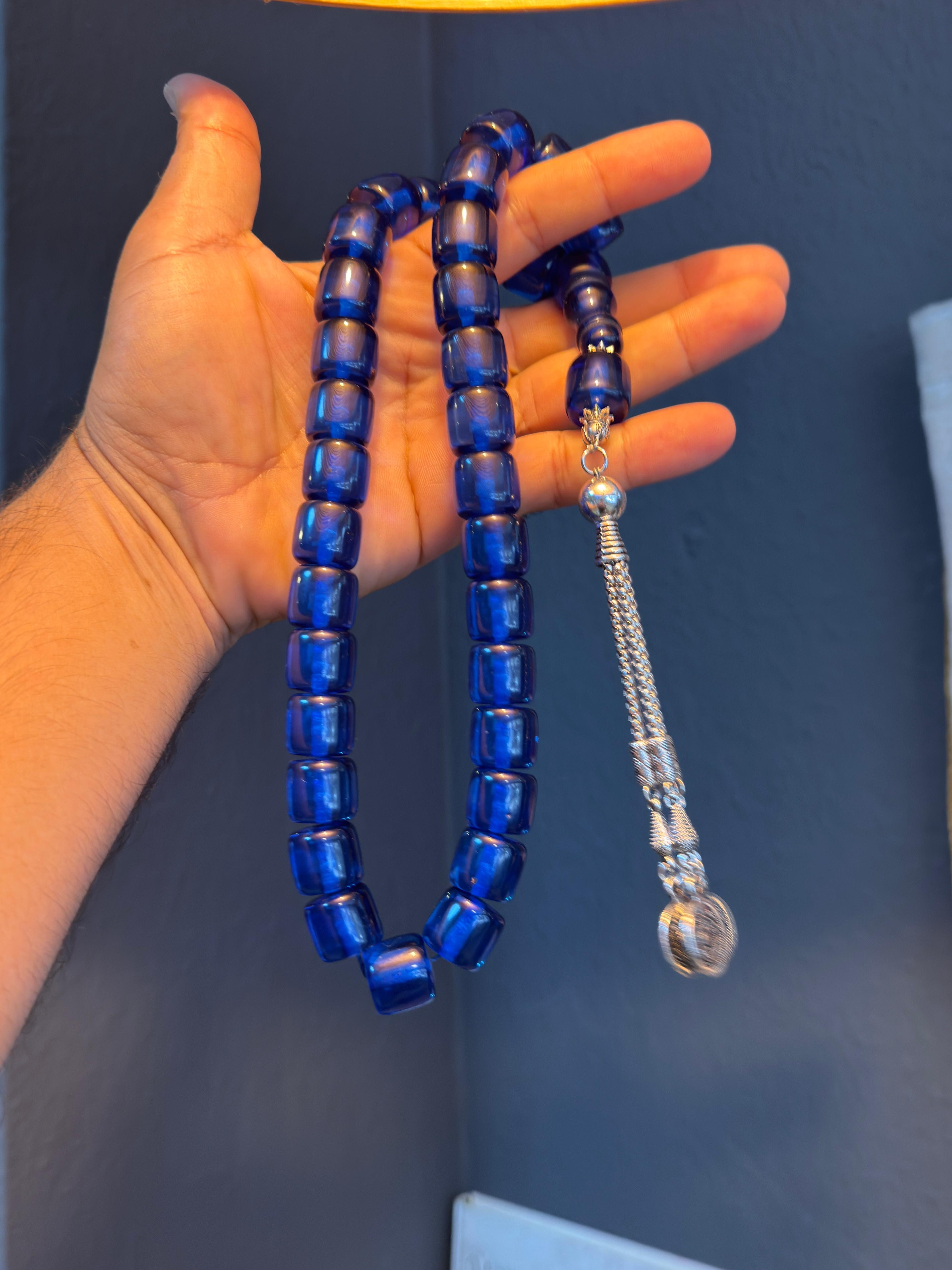 TesbihBid Kettenanhänger Osmanli Dunkel Blaue Gebetskette (Bakalite Subha Ates, Amber Prayerbeads Rosary Faturan, 33-tlg., Die schönsten Geschenke für Männer), Gebetskette Tesbih Misbaha Tasbeeh