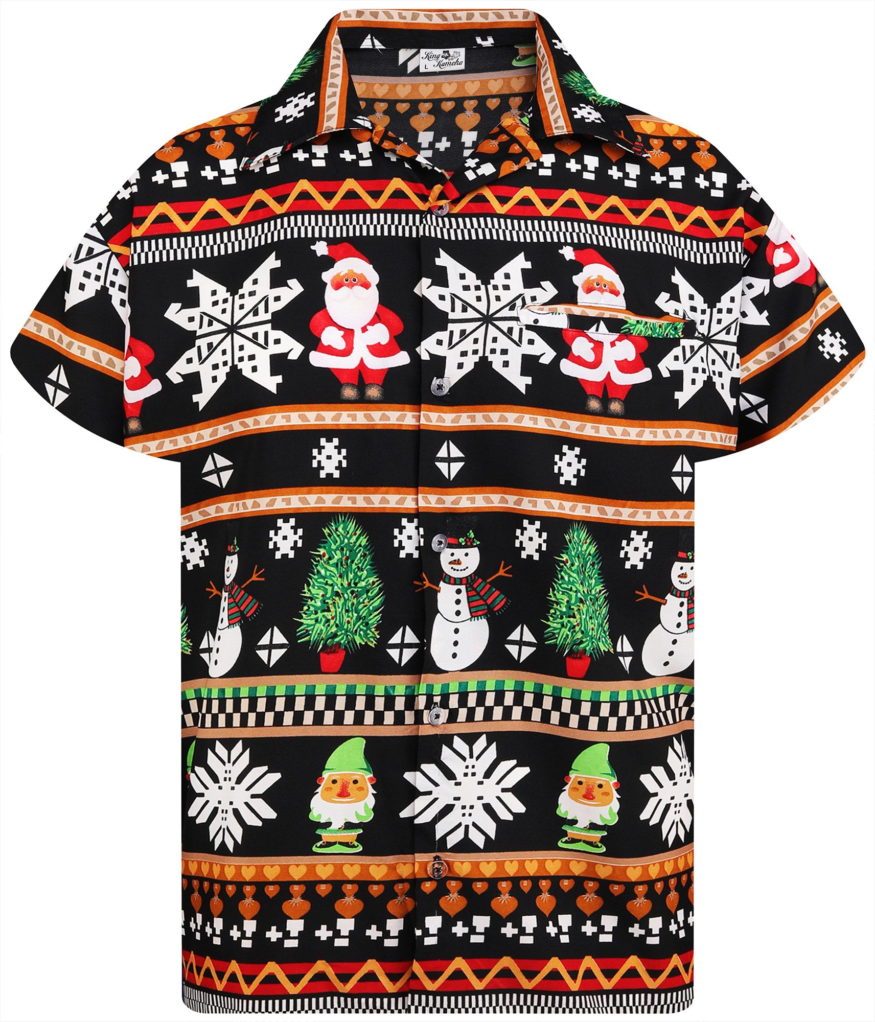 Hawaiihemd Christmas Rows Funky Hawaii-Hemd Kurzarm Front-Tasche Unisex