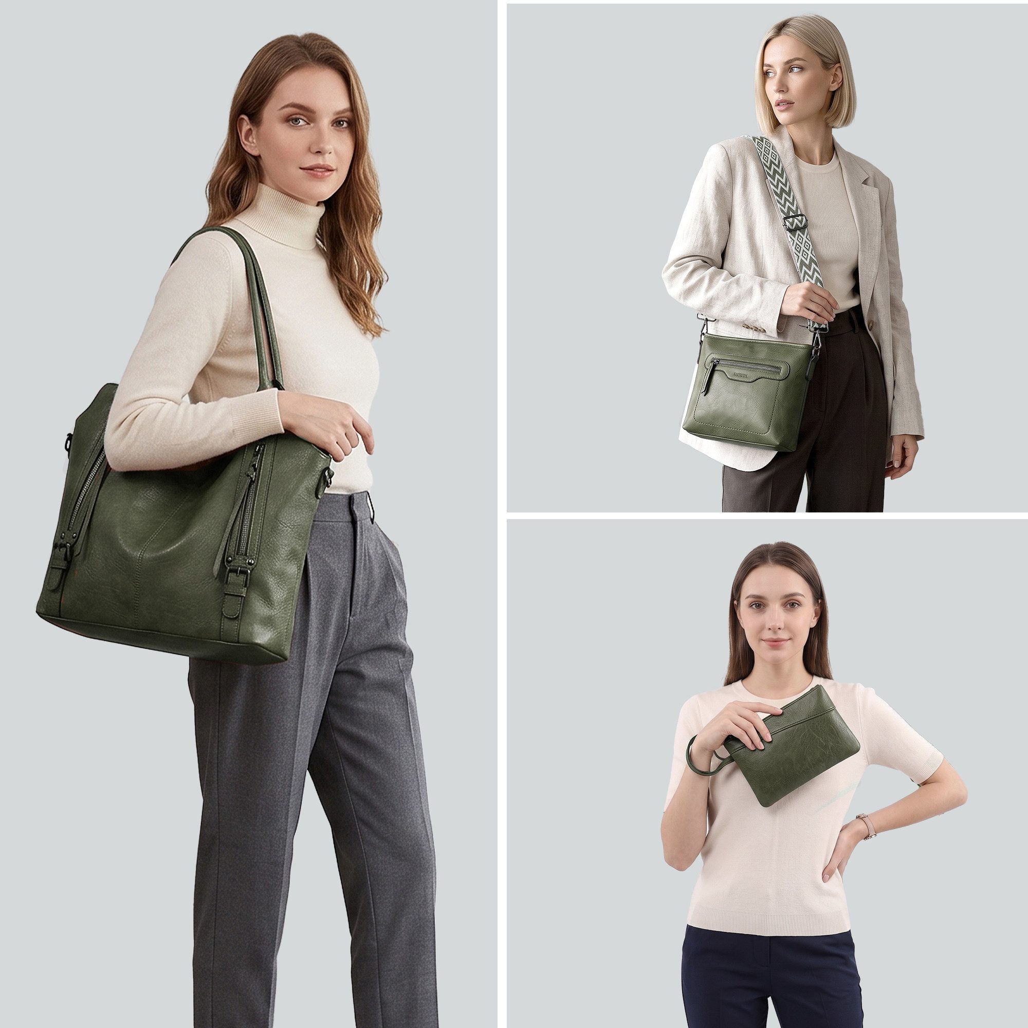 TAN.TOMI Handtasche 3-Tlg Shopper Schultertasche Geldbörse Damen Groß Umhängetasche, Für Freizeit Business Schule Büro usw in schlichter Optik – Bild 2 von 5