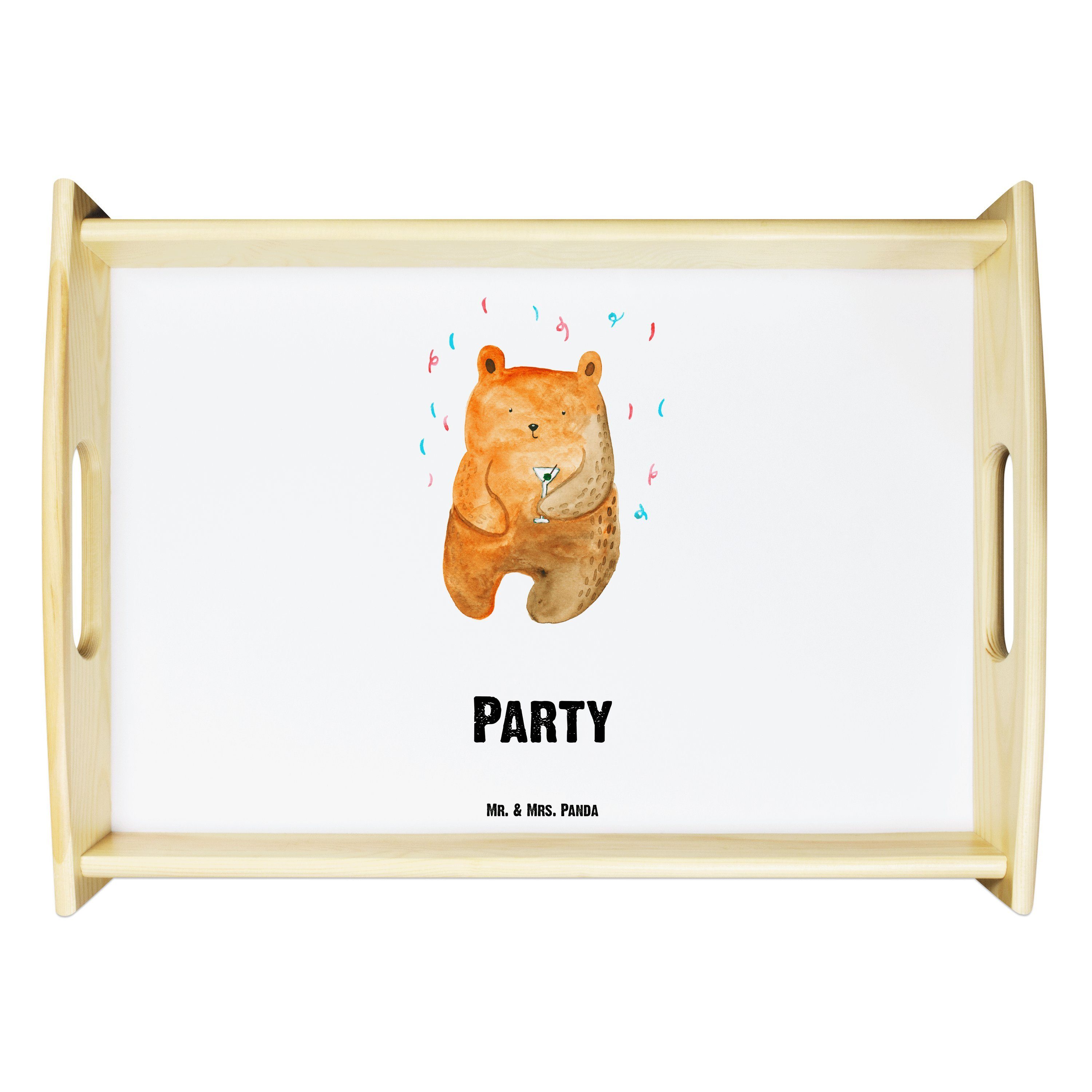 Mr. & Mrs. Panda Tablett Bär Party - Weiß - Geschenk, Teddy, Dekotablett, Holztablett, Abfeier, Echtholz lasiert, (1-tlg)