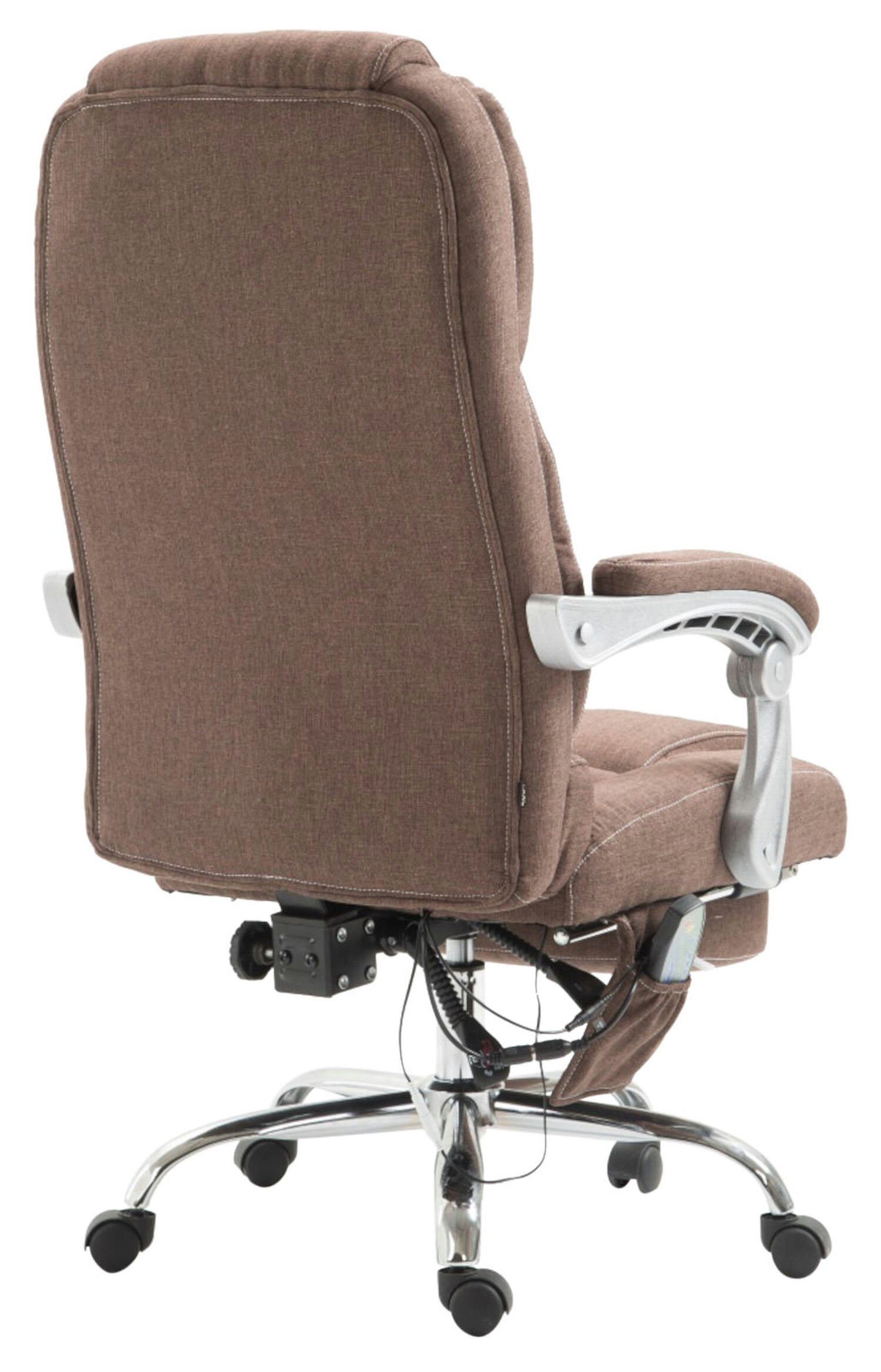 und Metall Pacira TPFLiving Chefsessel, XXL), Bürostuhl chrom (Schreibtischstuhl, Bürostuhl Gestell: drehbar Sitzfläche: mit braun - Stoff höhenverstellbar Massagefunktion - Drehstuhl, 360°